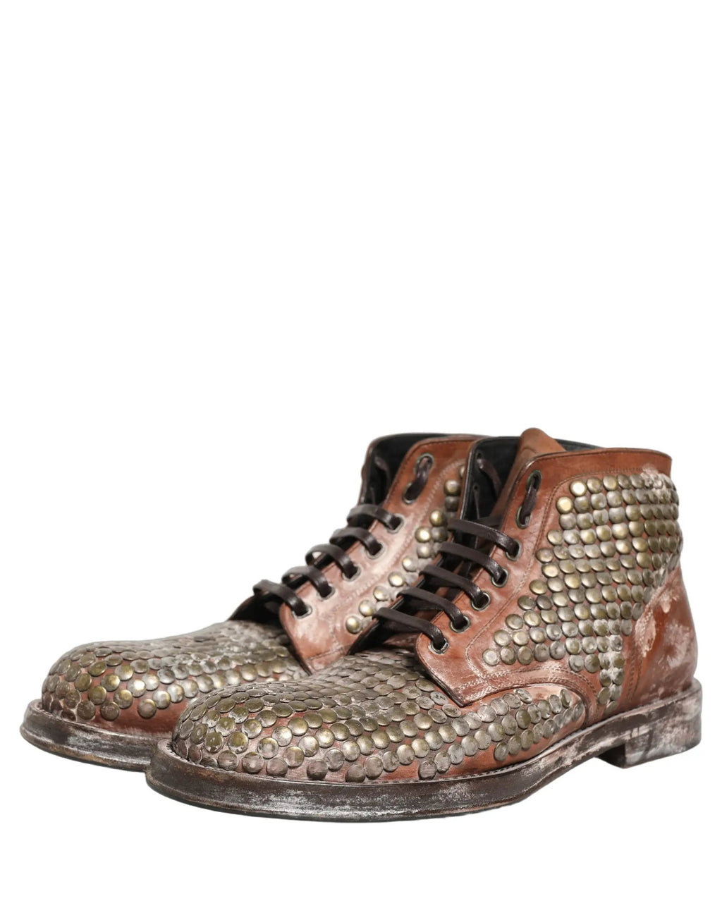 Chaussures Bottines Dolce & Gabbana en cuir marron cloutées, modèle défilé