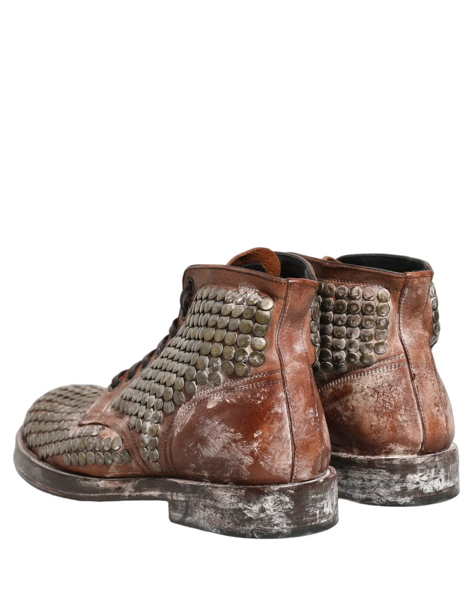 Chaussures Bottines Dolce & Gabbana en cuir marron cloutées, modèle défilé