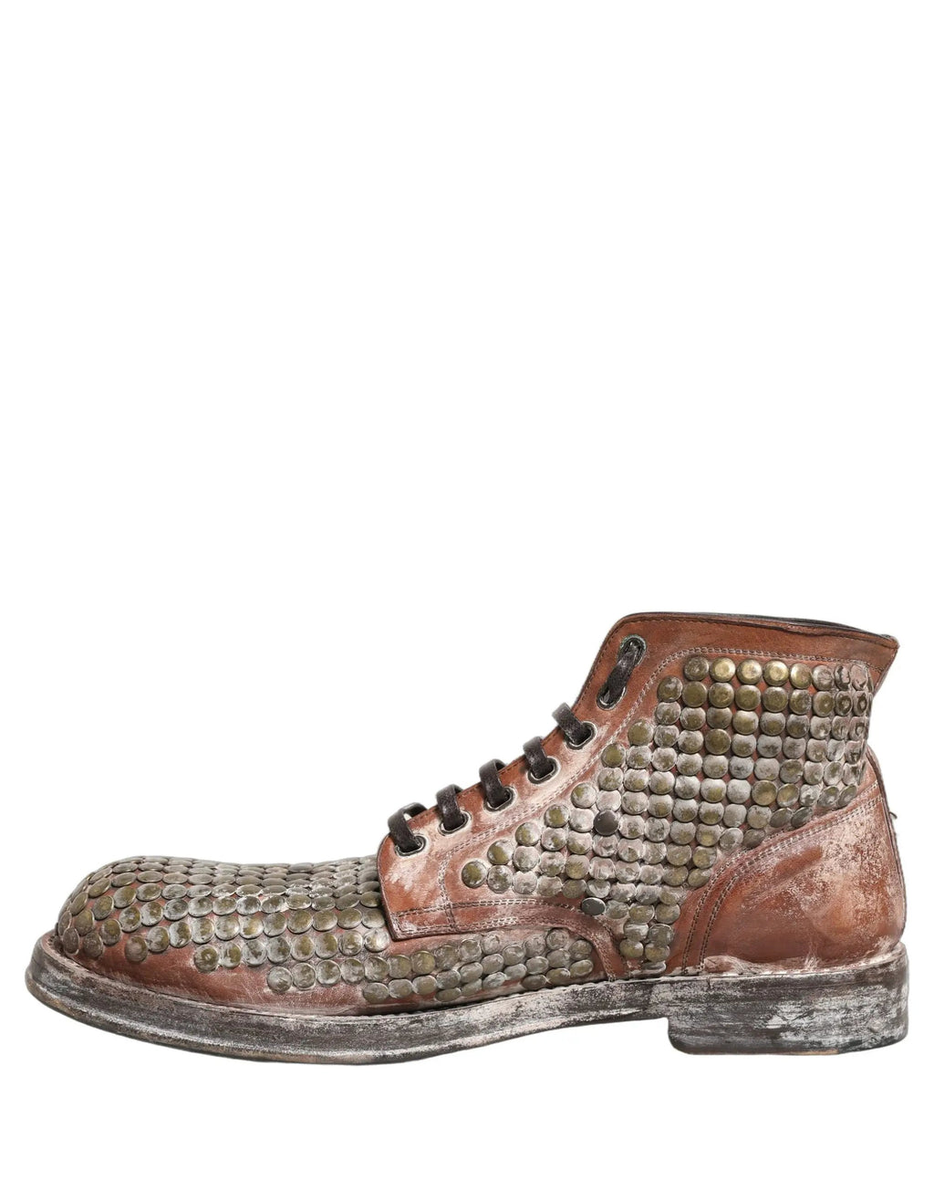 Chaussures Bottines Dolce & Gabbana en cuir marron cloutées, modèle défilé