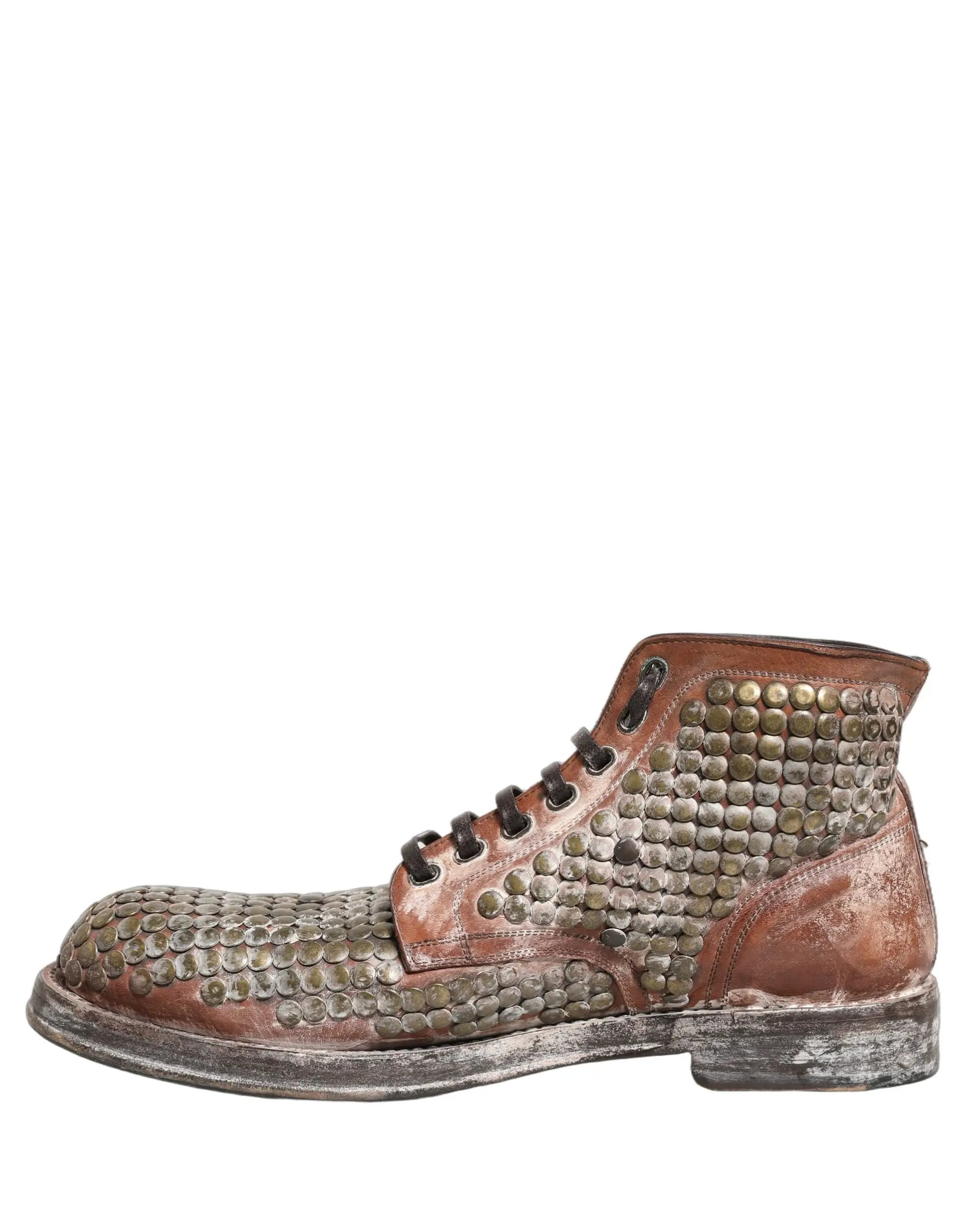 Chaussures Bottines Dolce & Gabbana en cuir marron cloutées, modèle défilé
