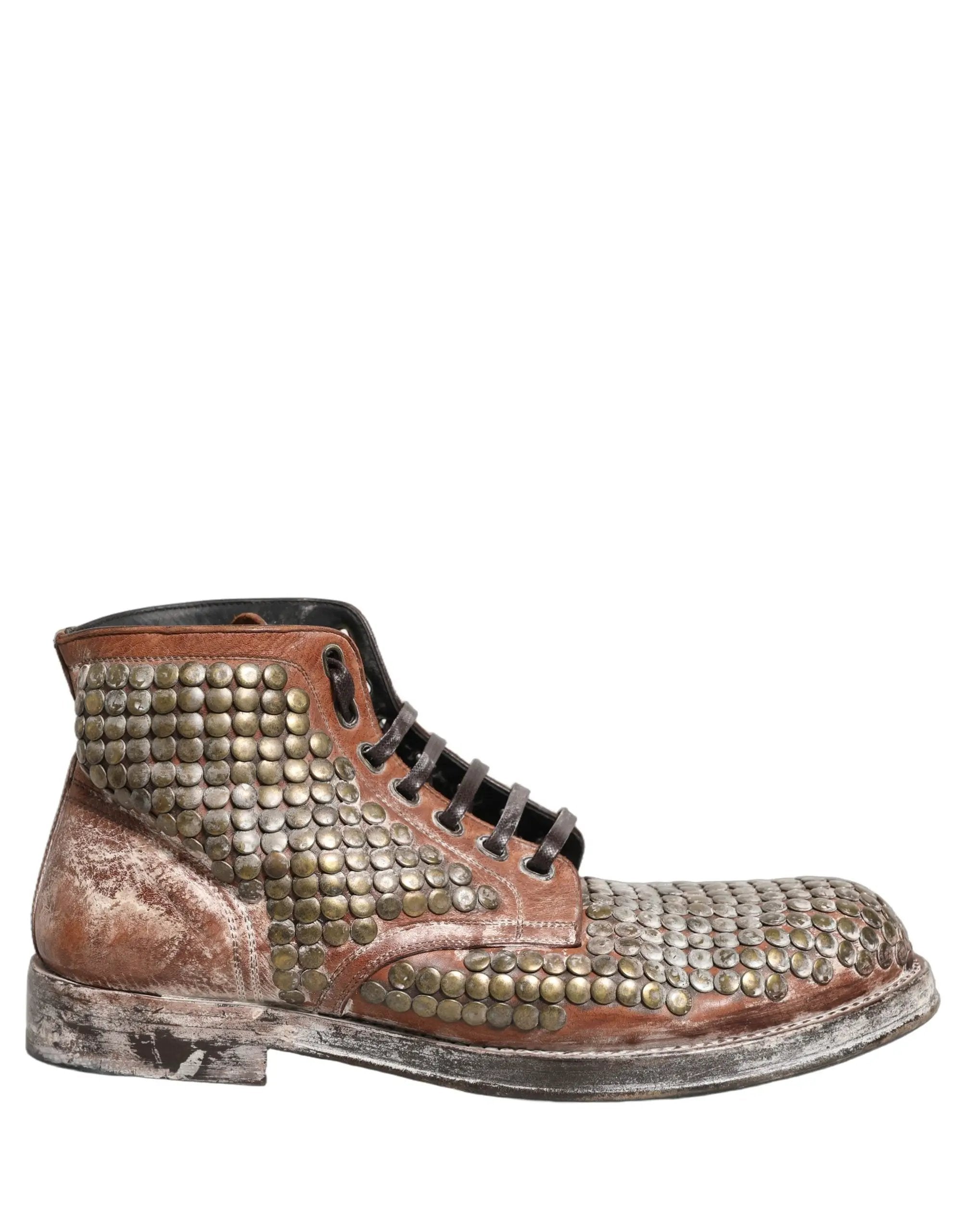 Chaussures Bottines Dolce & Gabbana en cuir marron cloutées, modèle défilé