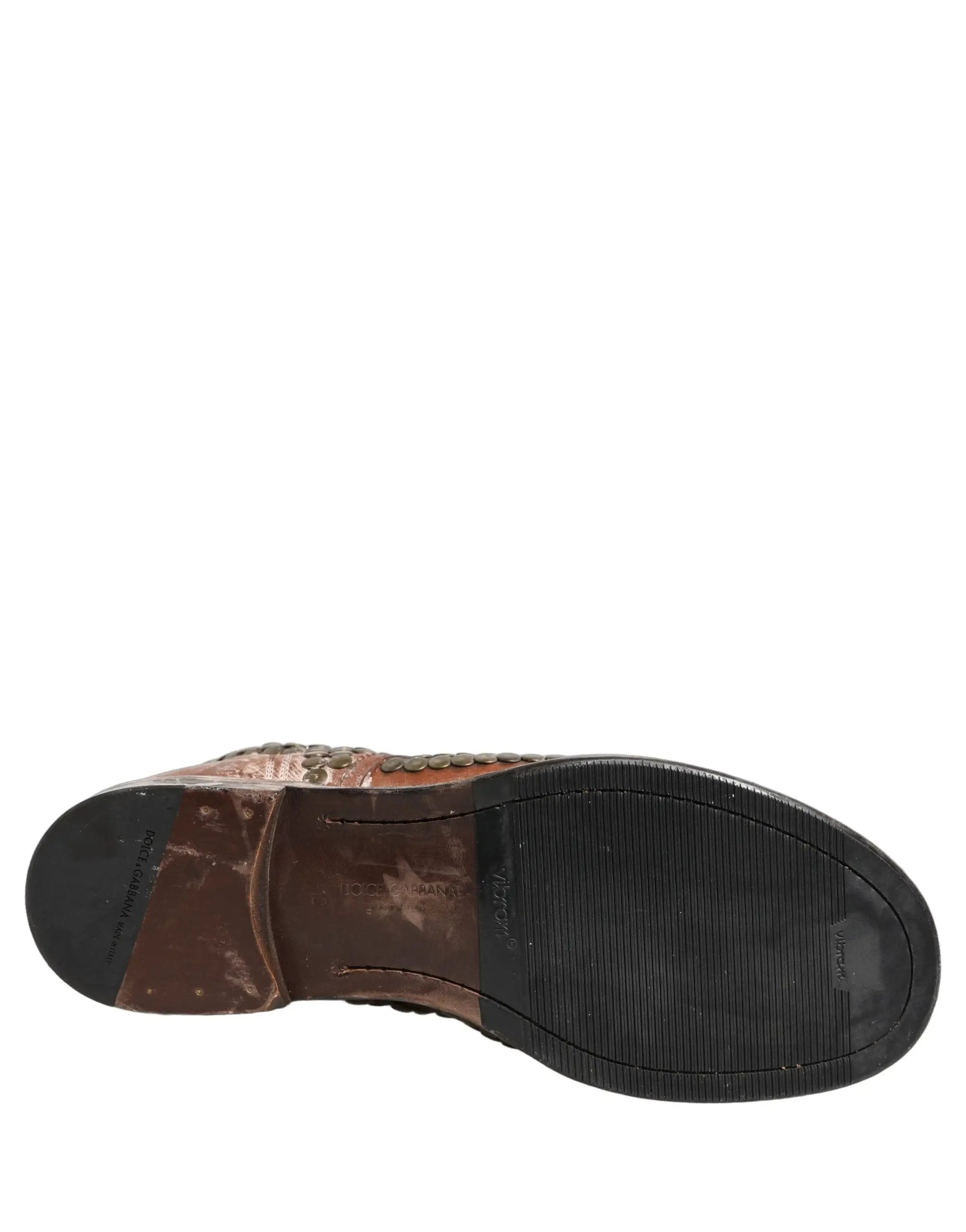 Chaussures Bottines Dolce & Gabbana en cuir marron cloutées, modèle défilé