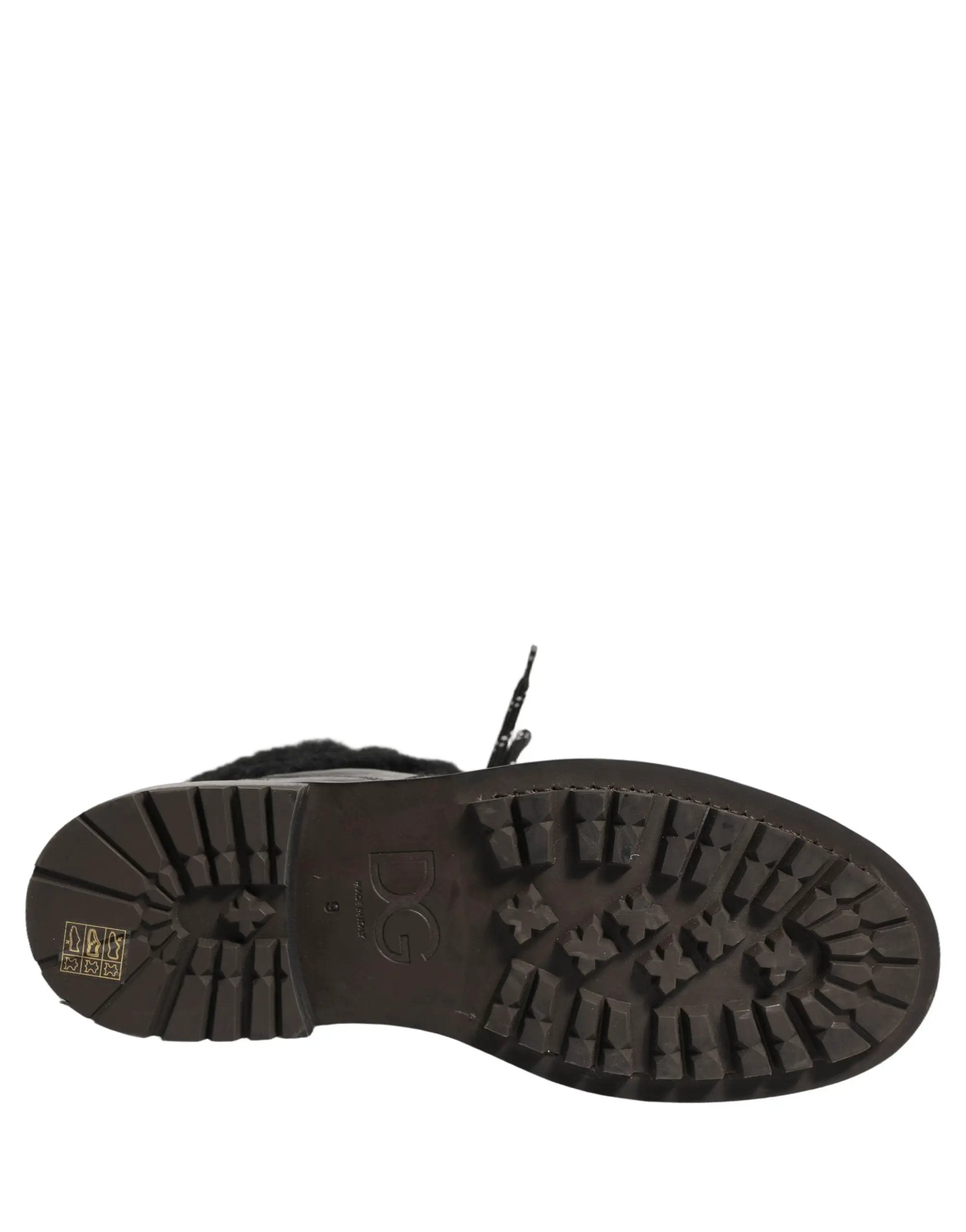 Dolce & Gabbana Black Trekking Fur Lace Leather Boots Shoes