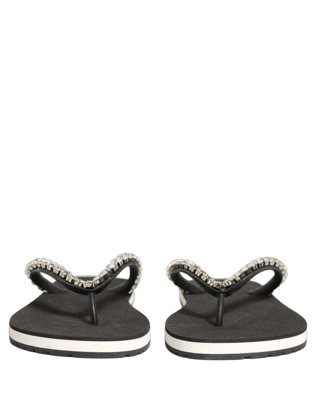 Dolce & Gabbana Black Embellished Rubber Flip Flops Men Shoes