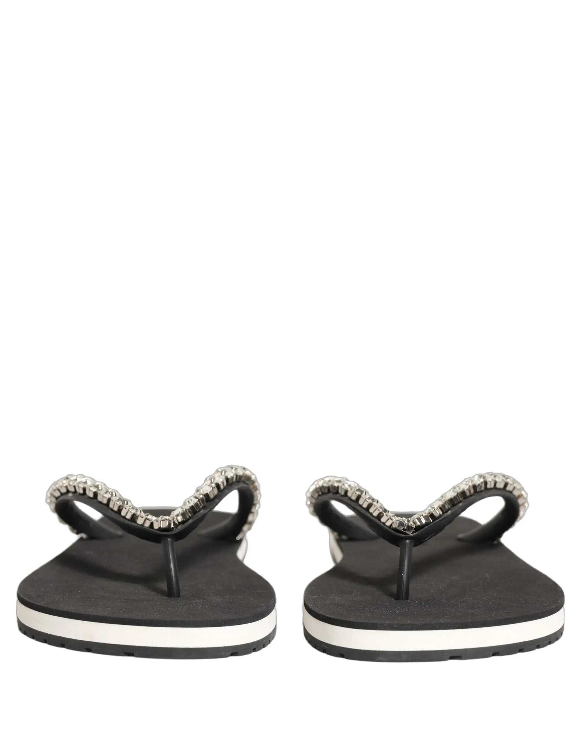 Dolce & Gabbana Black Embellished Rubber Flip Flops Men Shoes