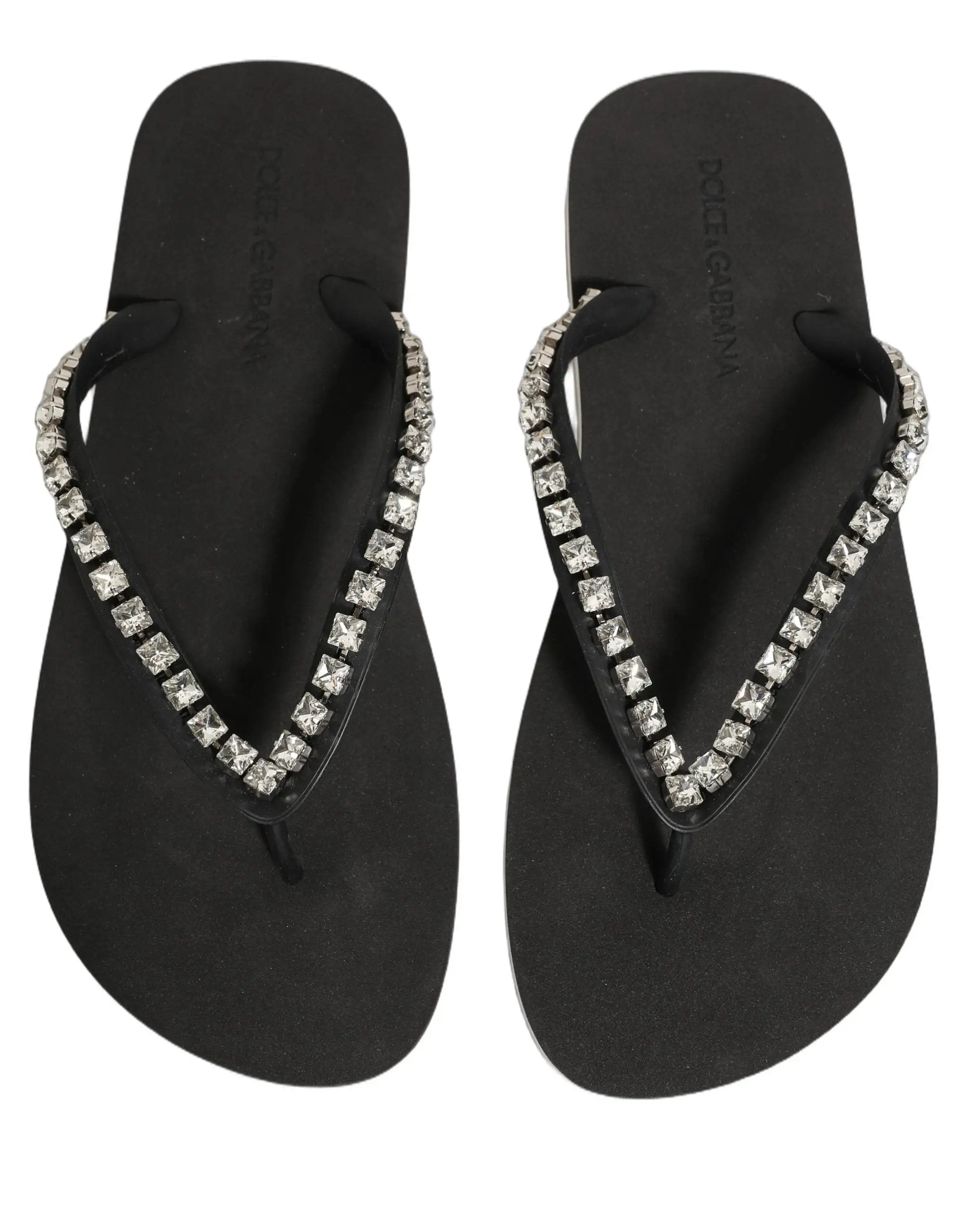Dolce & Gabbana Black Embellished Rubber Flip Flops Men Shoes