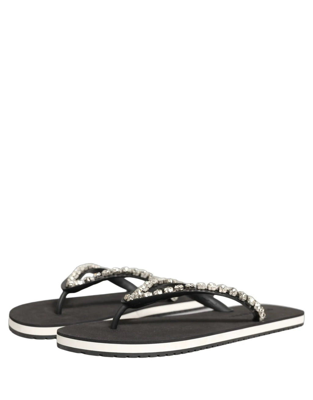 Dolce & Gabbana Black Embellished Rubber Flip Flops Men Shoes