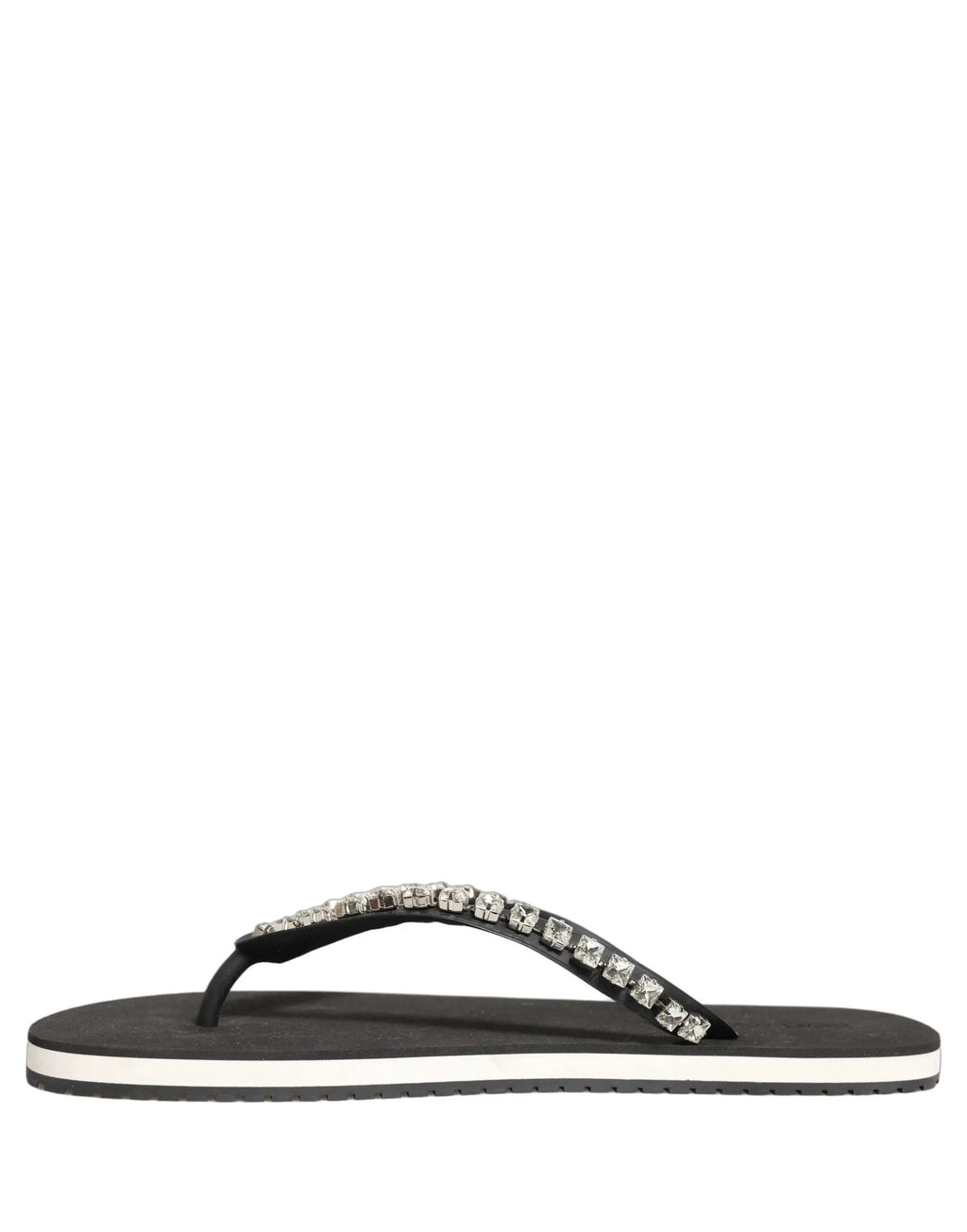 Dolce & Gabbana Black Embellished Rubber Flip Flops Men Shoes