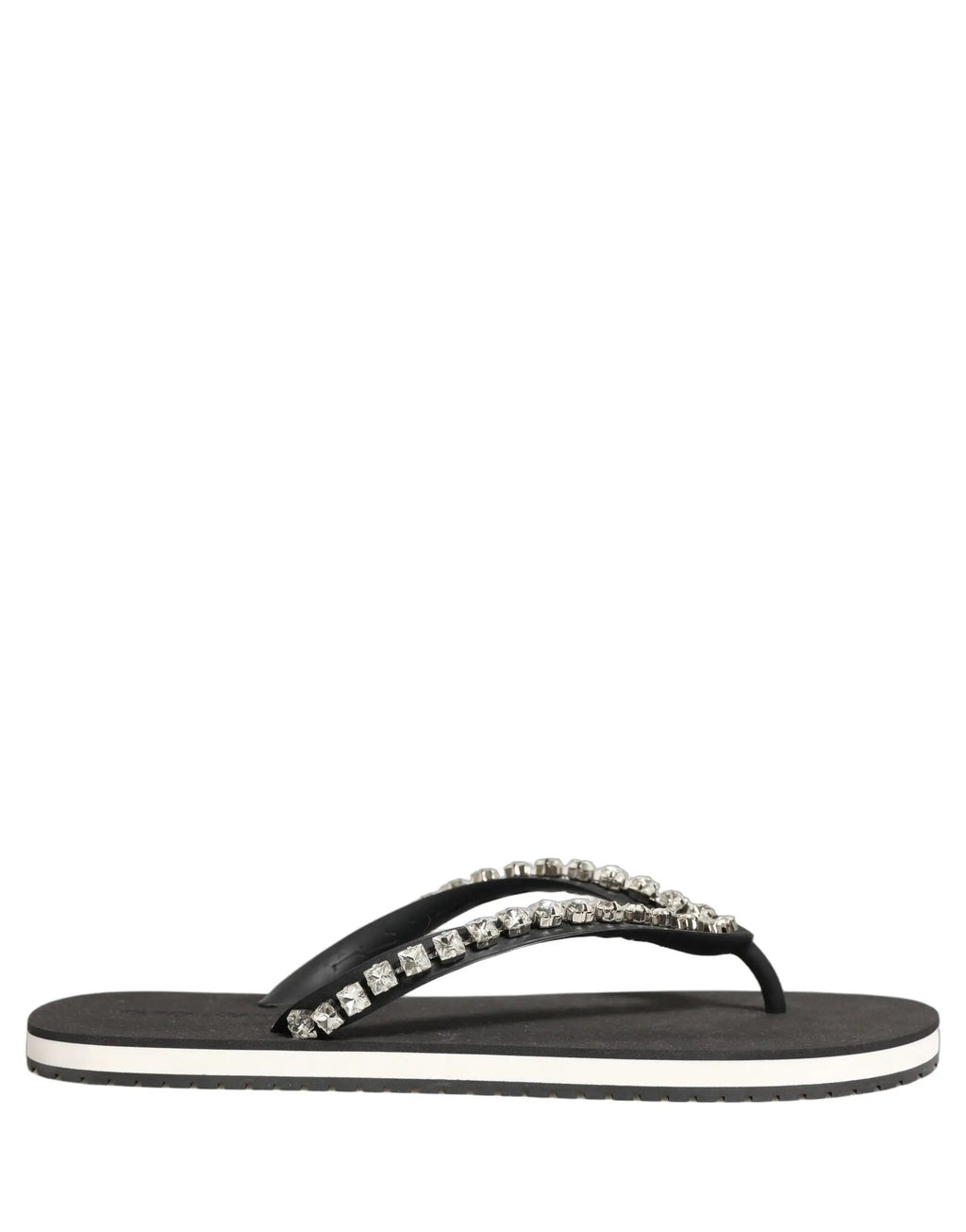 Dolce & Gabbana Black Embellished Rubber Flip Flops Men Shoes