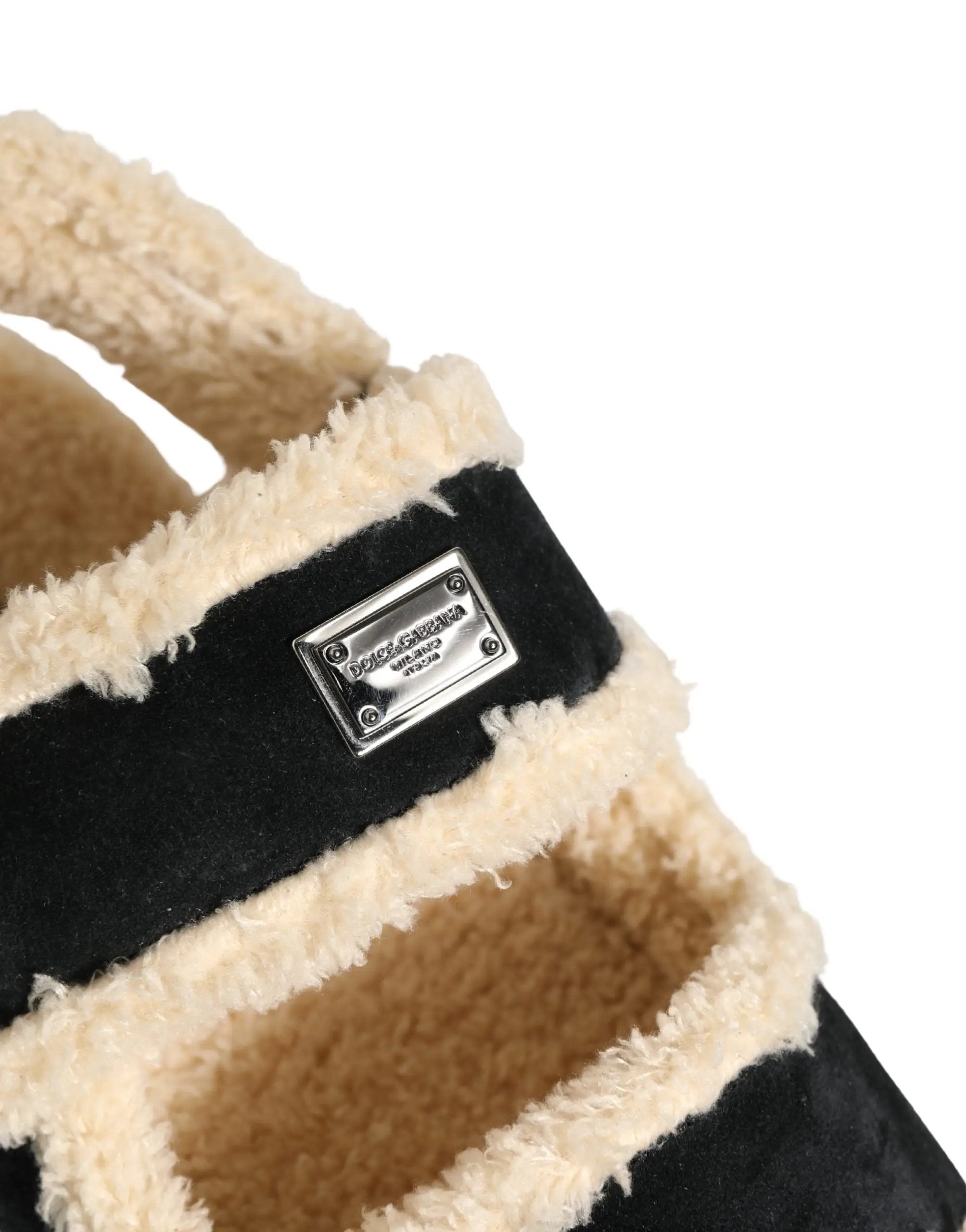 Dolce & Gabbana Sandales plates homme en fausse fourrure beige et noire