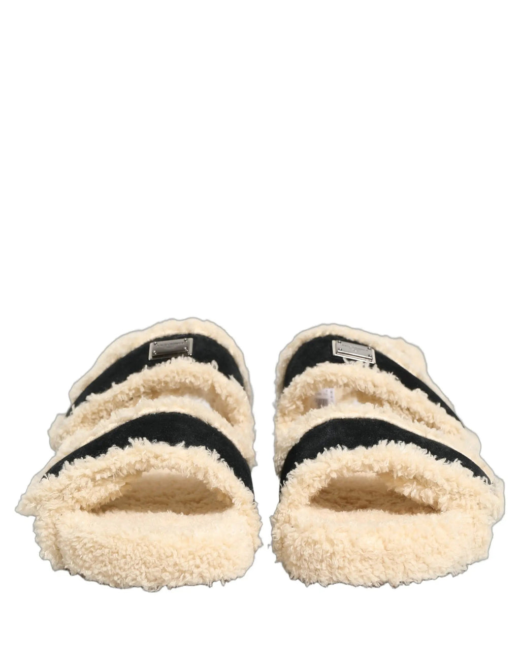 Dolce & Gabbana Sandales plates homme en fausse fourrure beige et noire