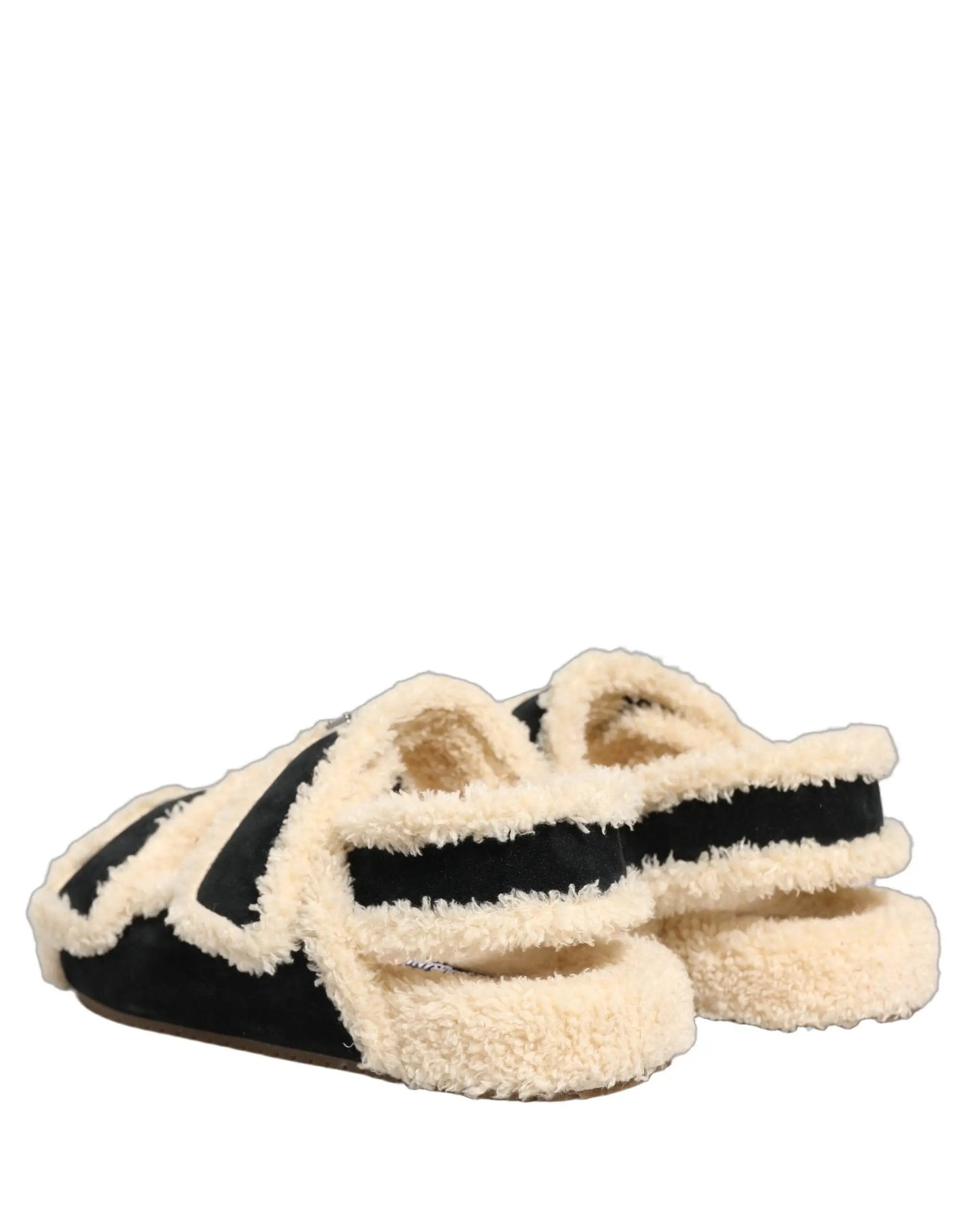 Dolce & Gabbana Sandales plates homme en fausse fourrure beige et noire