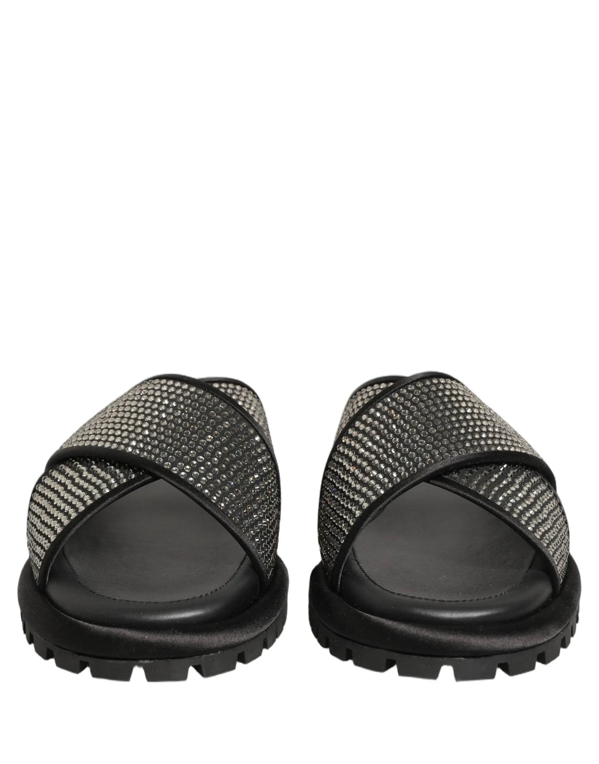 Sandales à talon Dolce & Gabbana noires à lanières croisées en strass