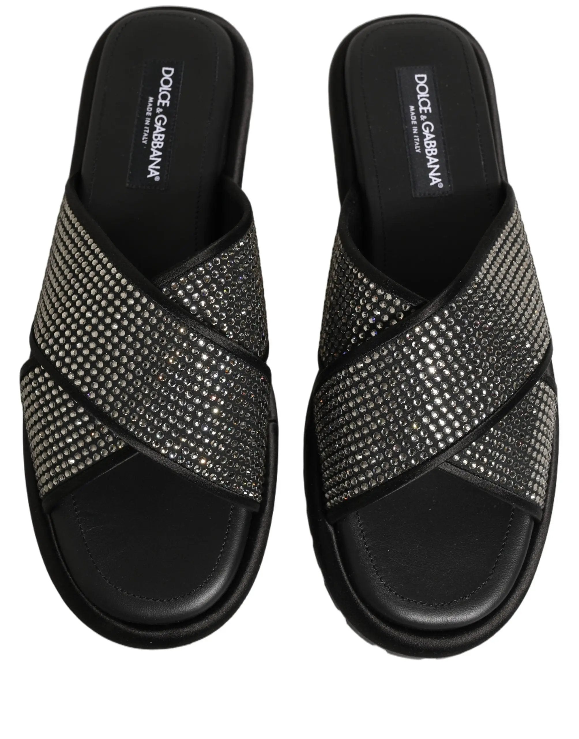 Sandales à talon Dolce & Gabbana noires à lanières croisées en strass