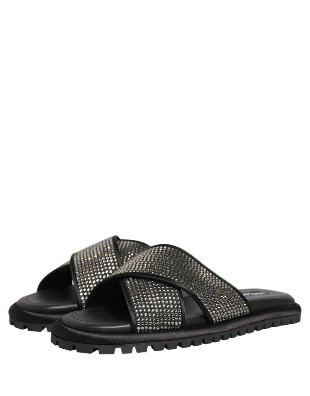 Sandales à talon Dolce & Gabbana noires à lanières croisées en strass
