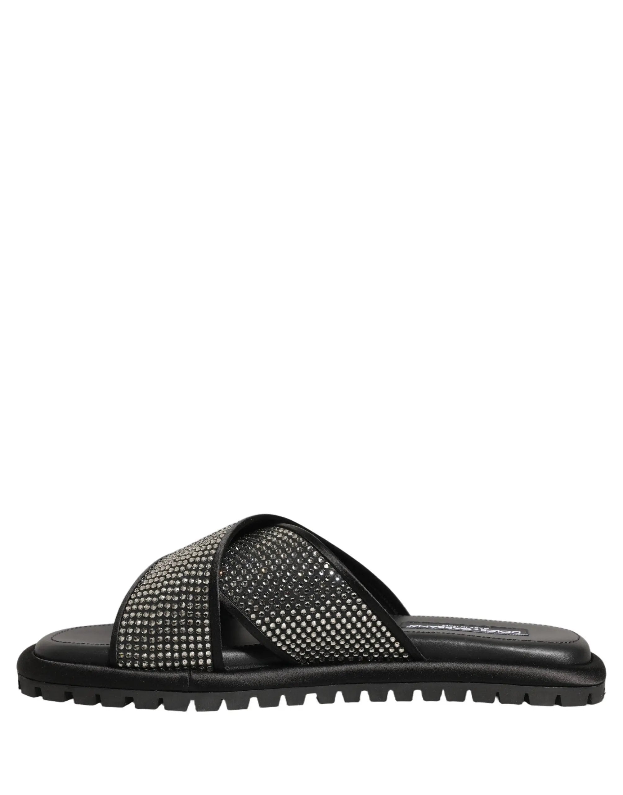 Sandales à talon Dolce & Gabbana noires à lanières croisées en strass