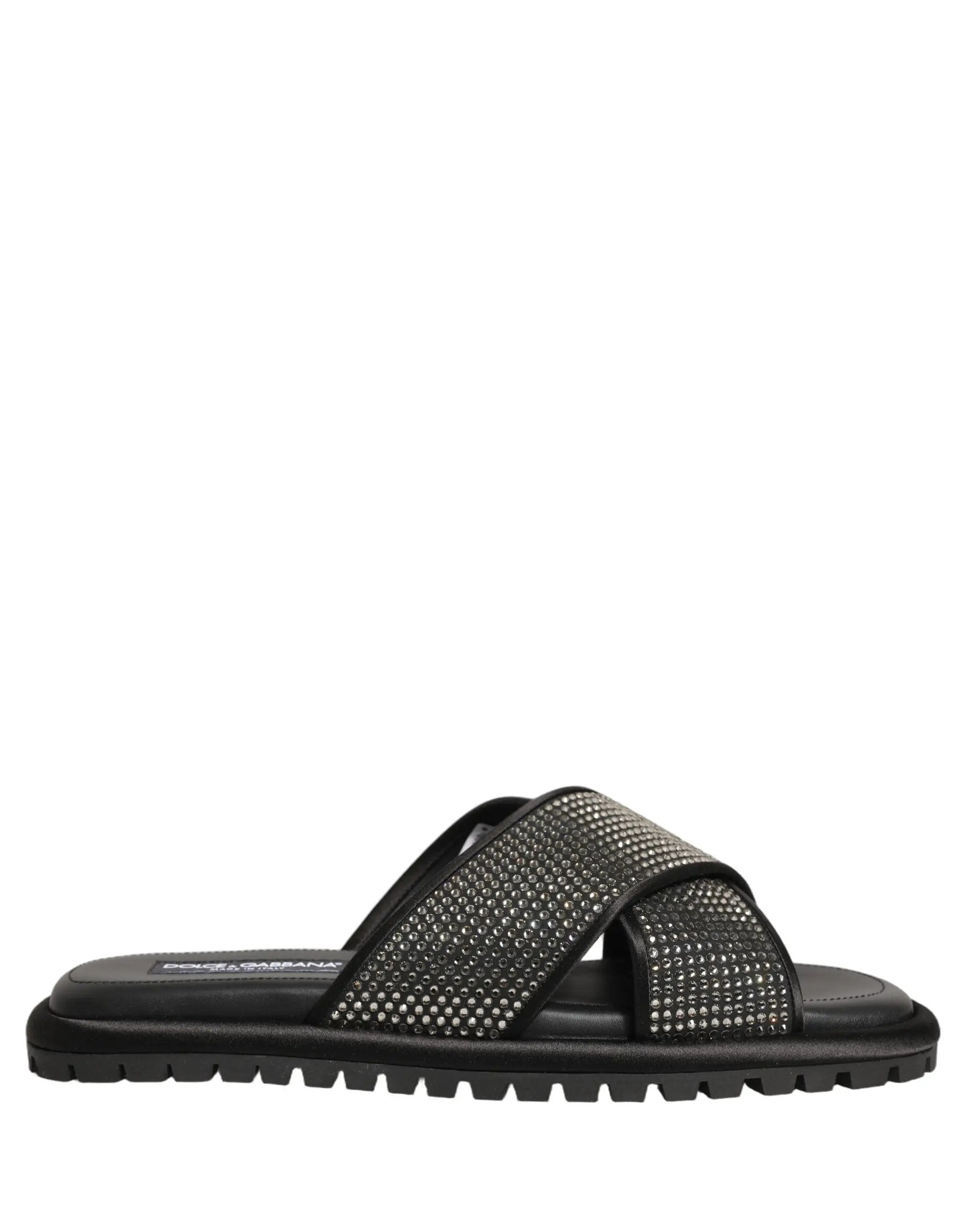 Sandales à talon Dolce & Gabbana noires à lanières croisées en strass