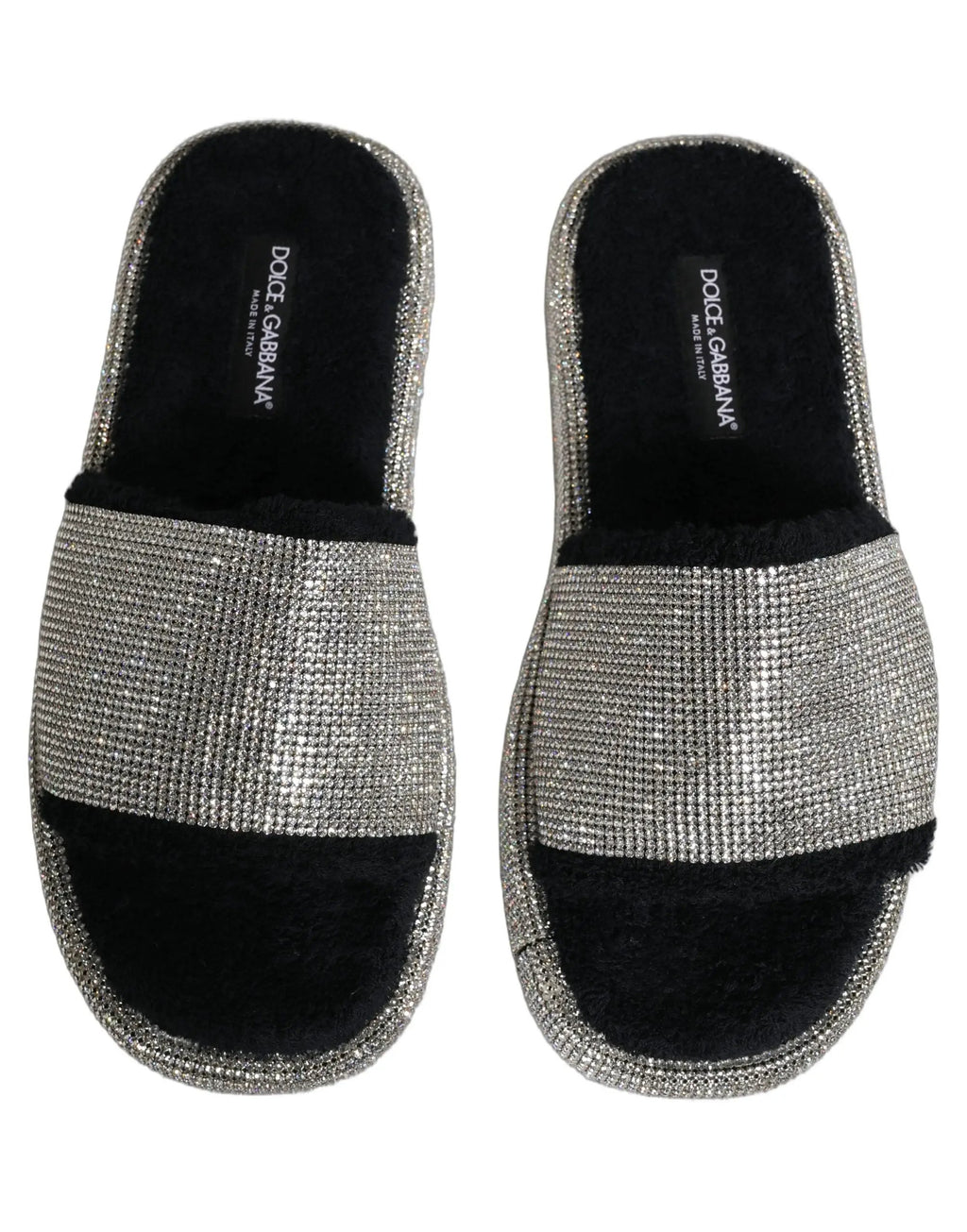 Dolce & Gabbana Black Crystal Embellished Platform Men Slides Shoes