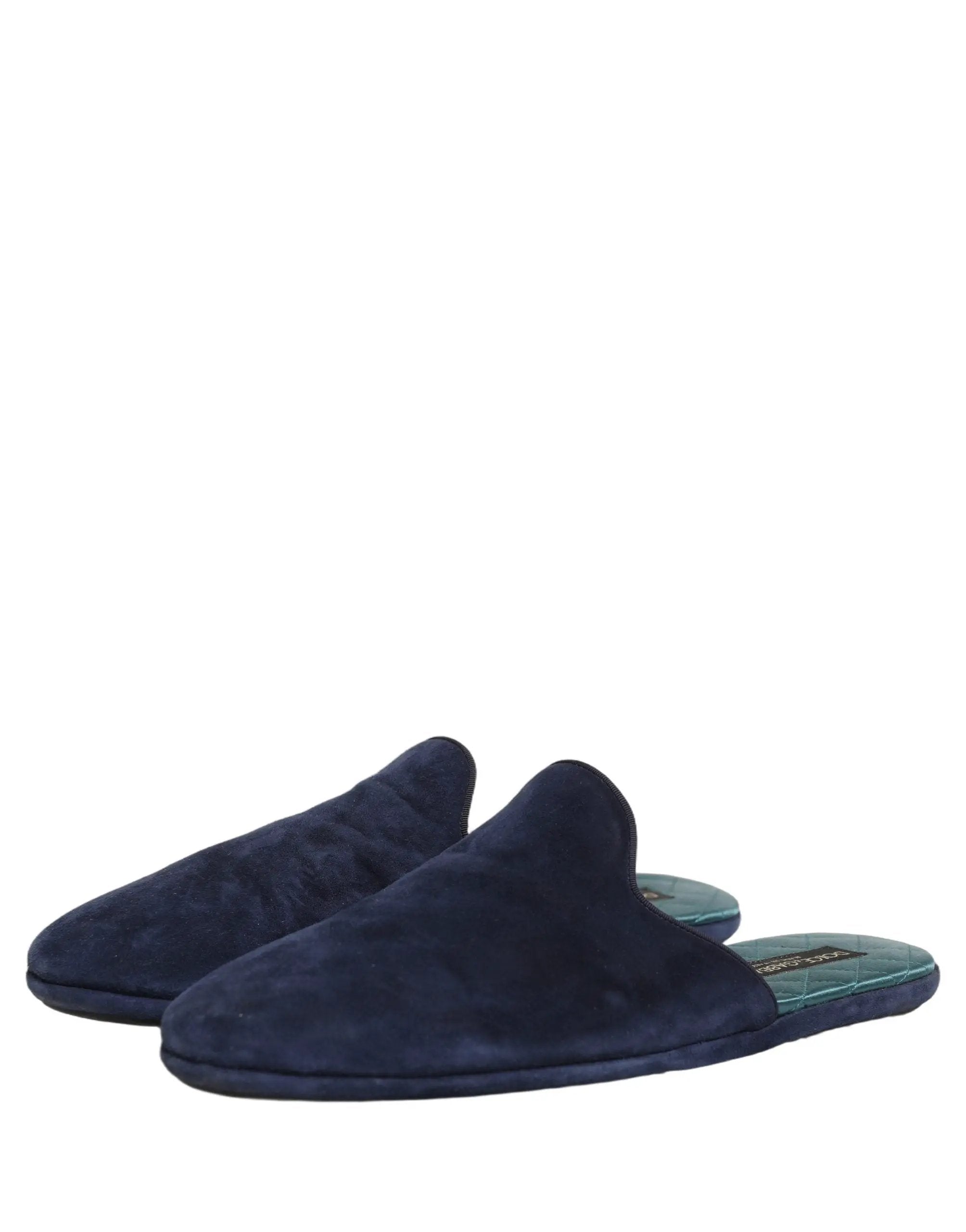 Dolce & Gabbana Blue Suede Slides Flat Slipper Men Shoes
