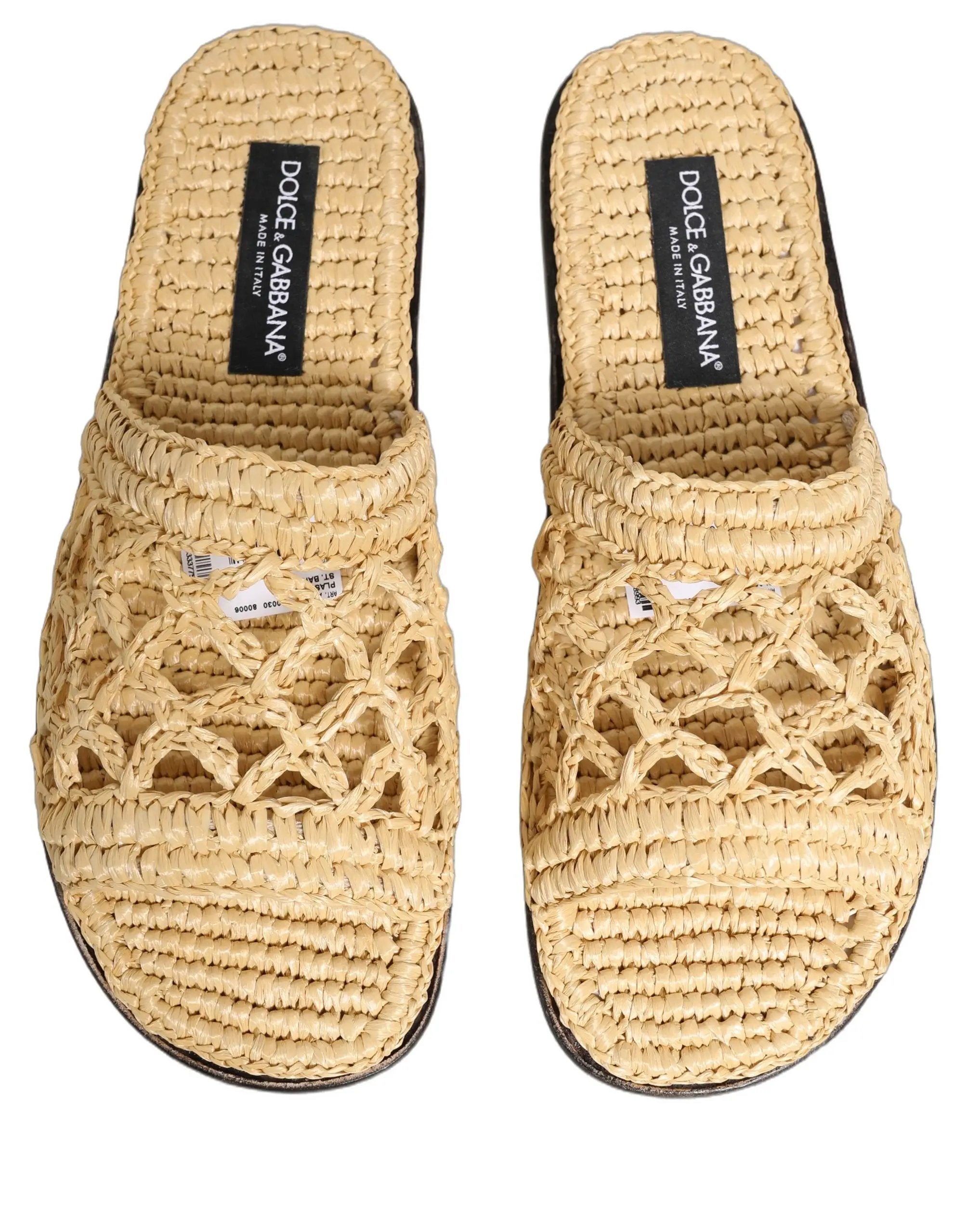 Chaussures plates / sandales Dolce & Gabbana en raphia et paille beige