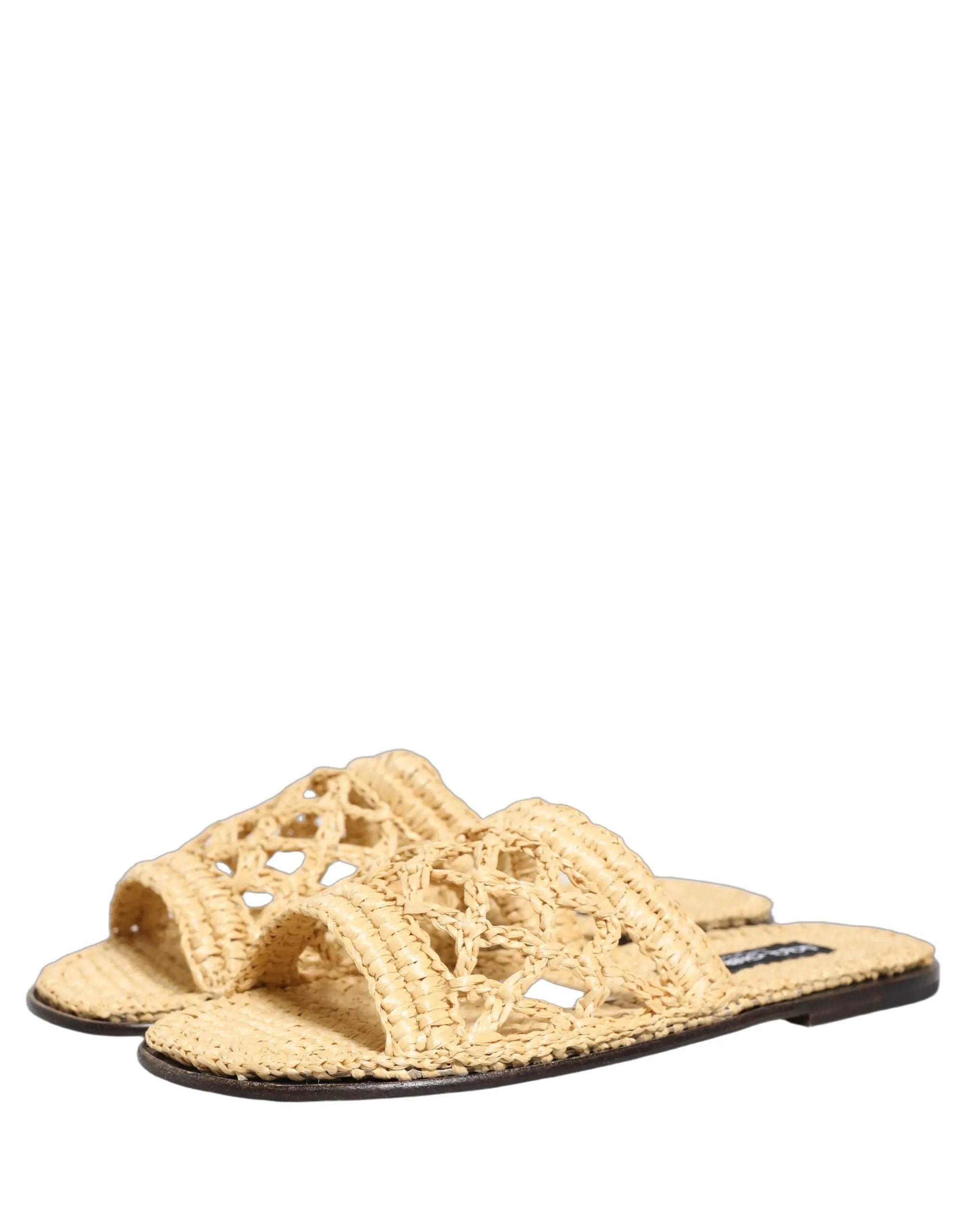 Chaussures plates / sandales Dolce & Gabbana en raphia et paille beige