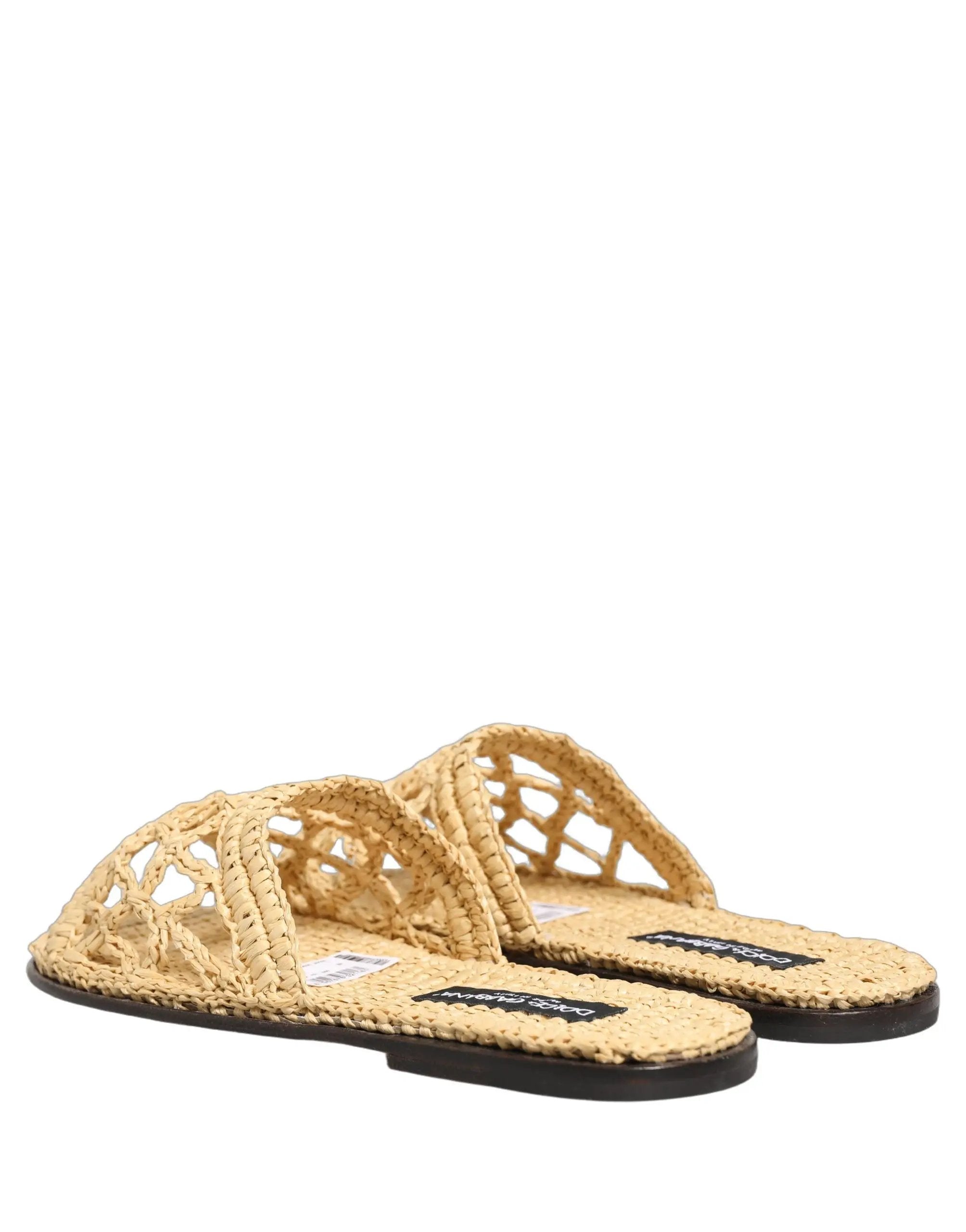 Chaussures plates / sandales Dolce & Gabbana en raphia et paille beige