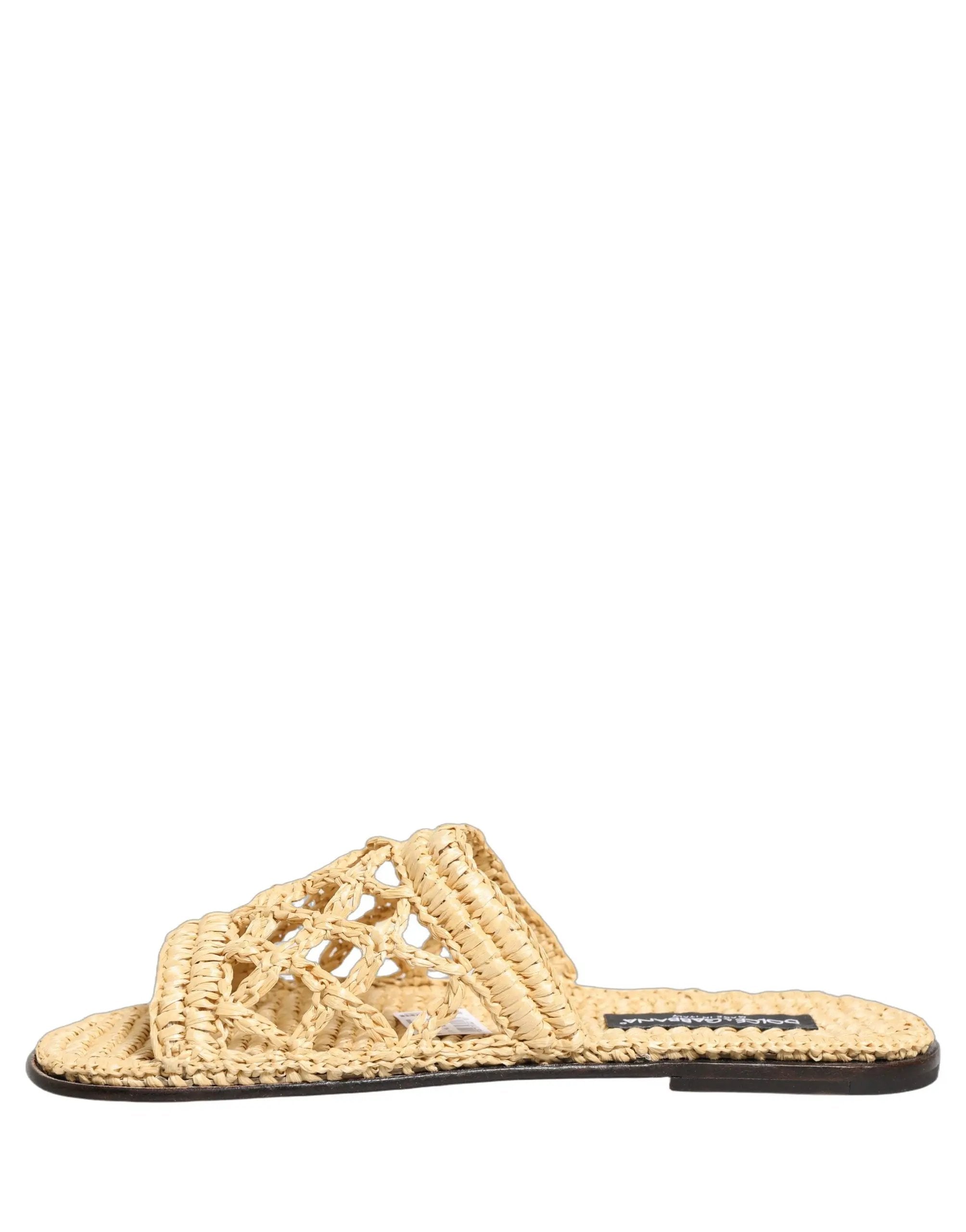 Chaussures plates / sandales Dolce & Gabbana en raphia et paille beige