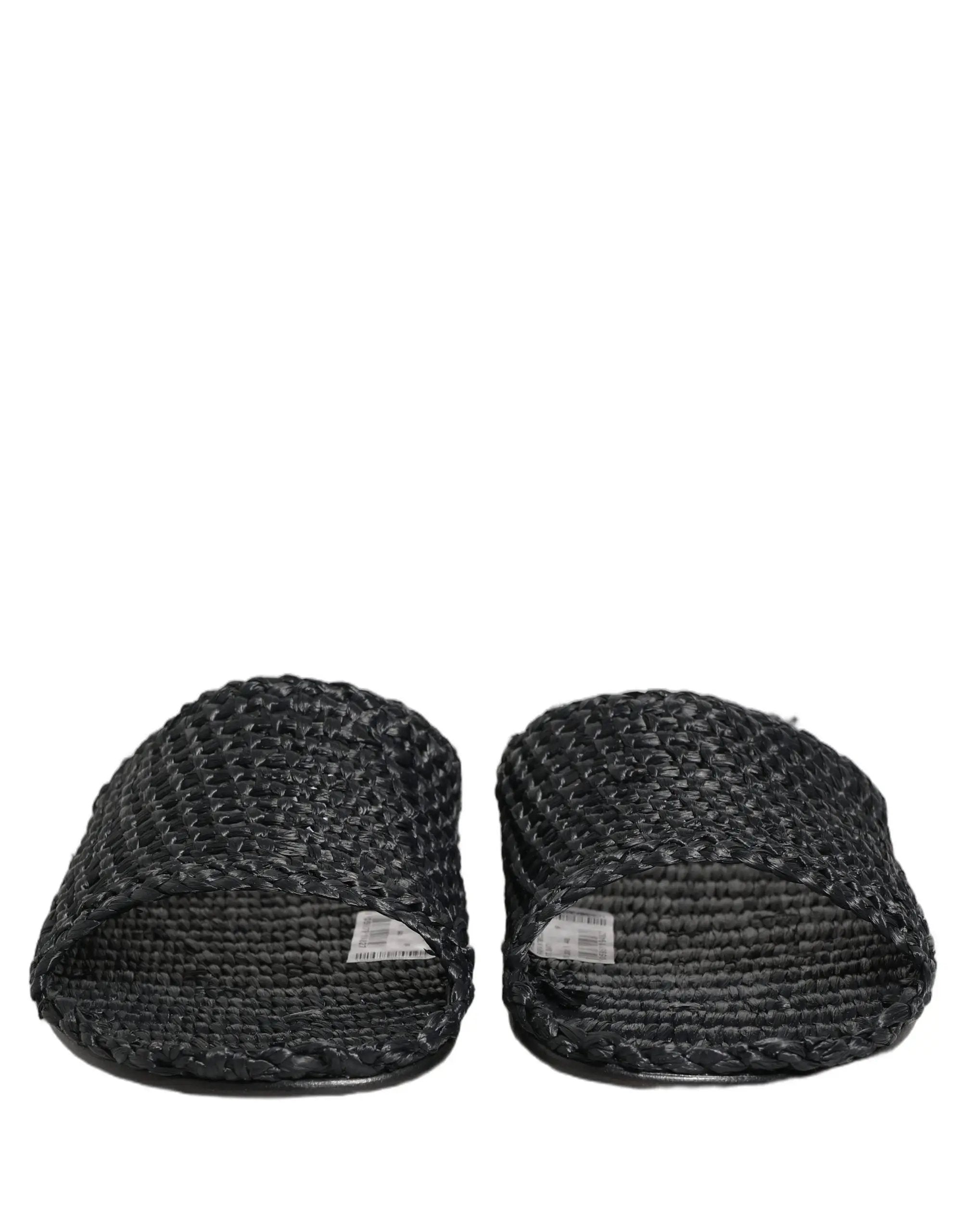 Dolce & Gabbana Sandales plates en paille et raphia noires