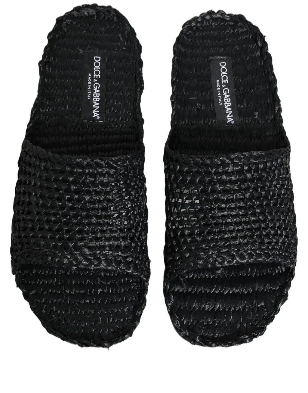 Dolce & Gabbana Sandales plates en paille et raphia noires