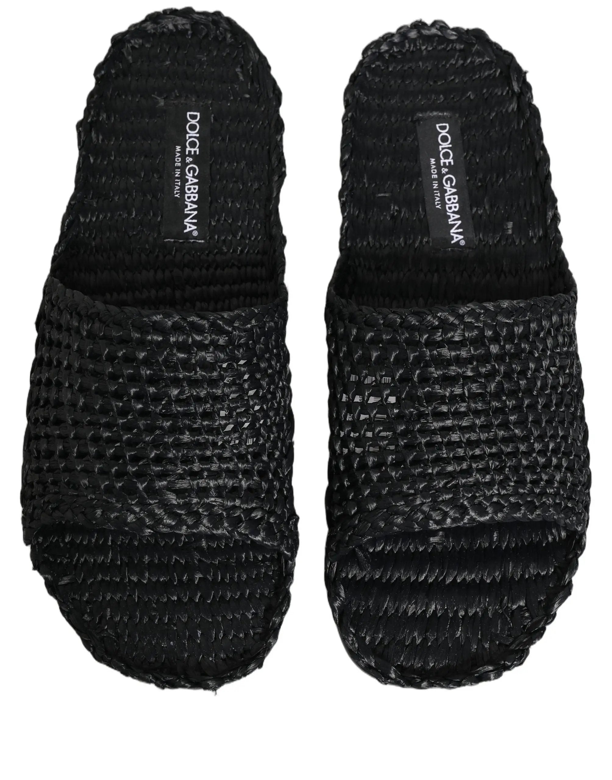 Dolce & Gabbana Sandales plates en paille et raphia noires