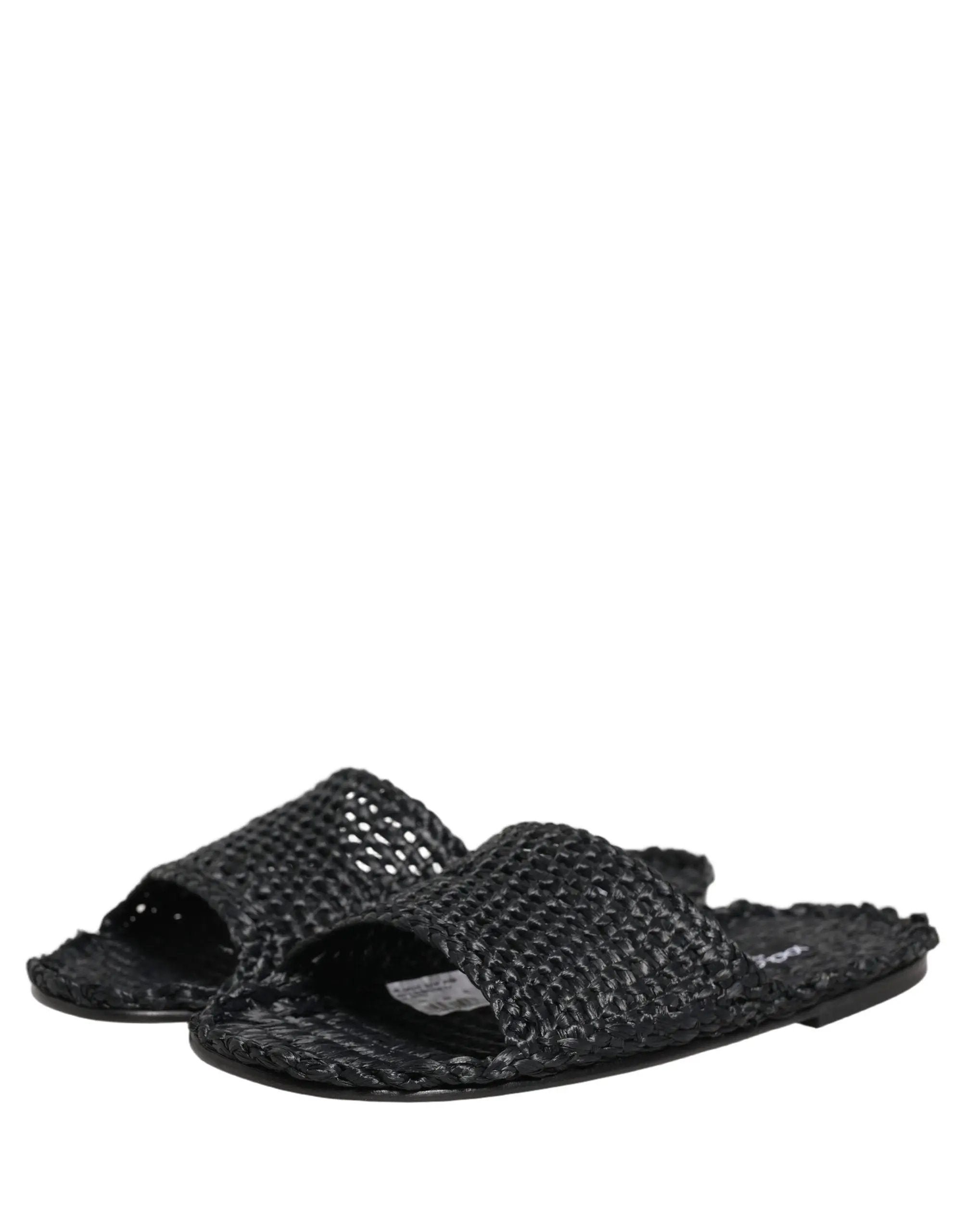 Dolce & Gabbana Sandales plates en paille et raphia noires