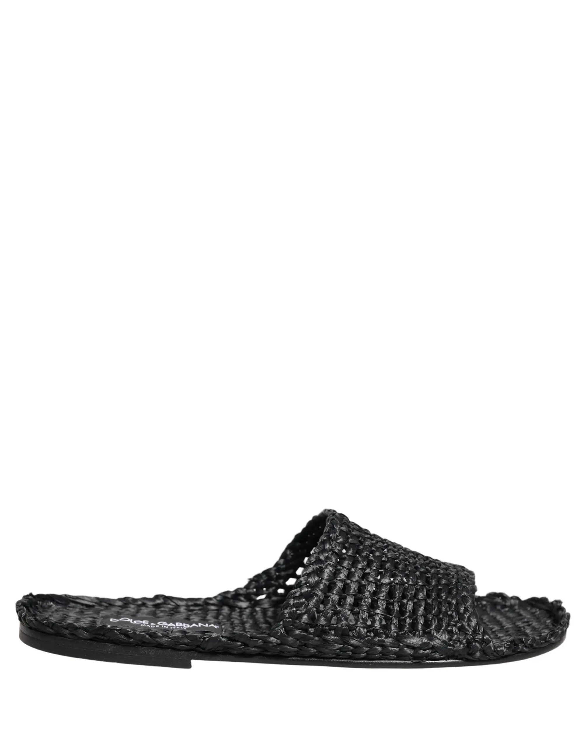 Dolce & Gabbana Sandales plates en paille et raphia noires
