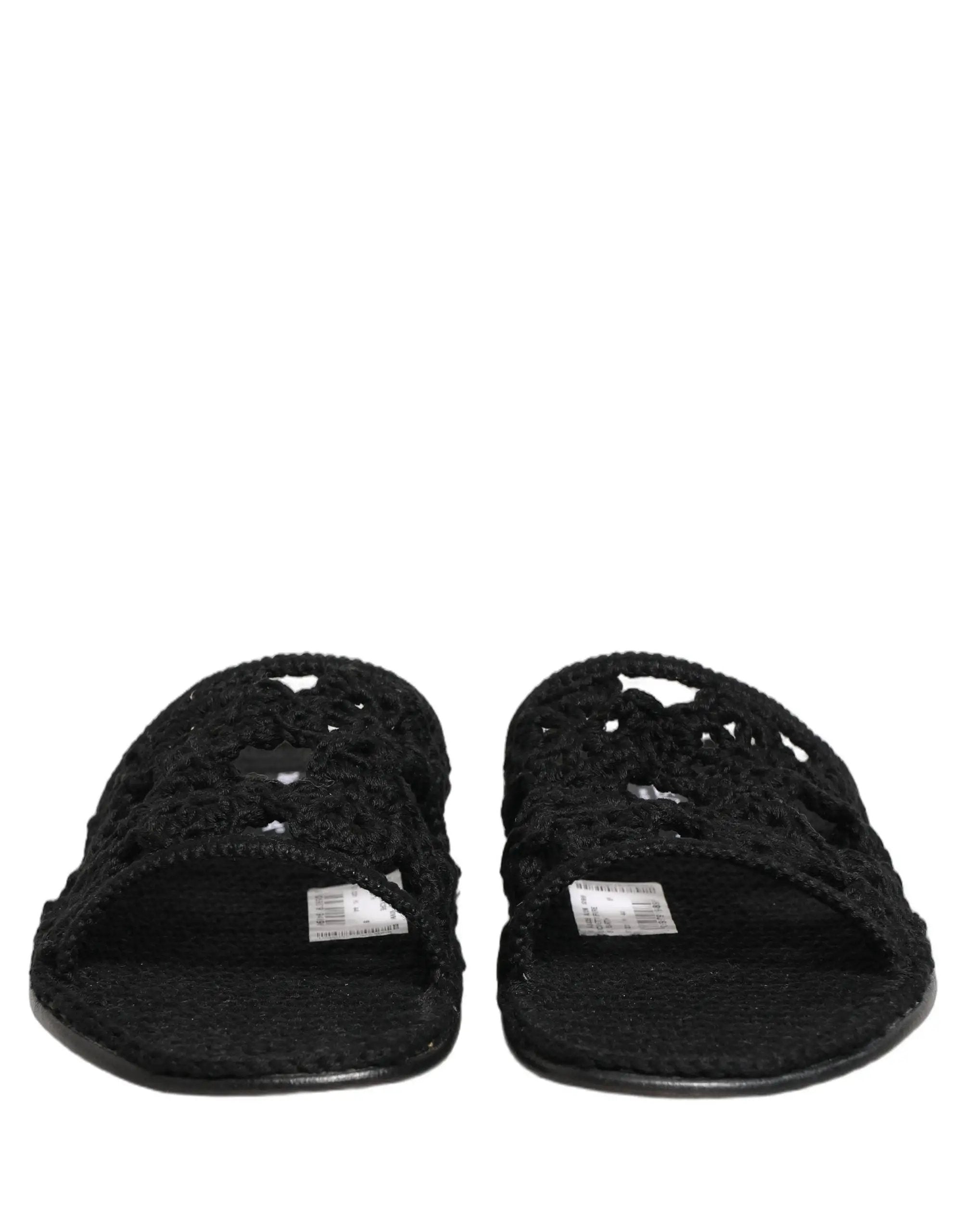 Dolce & Gabbana Black Fabric Woven Slides Sandals Flats Shoes