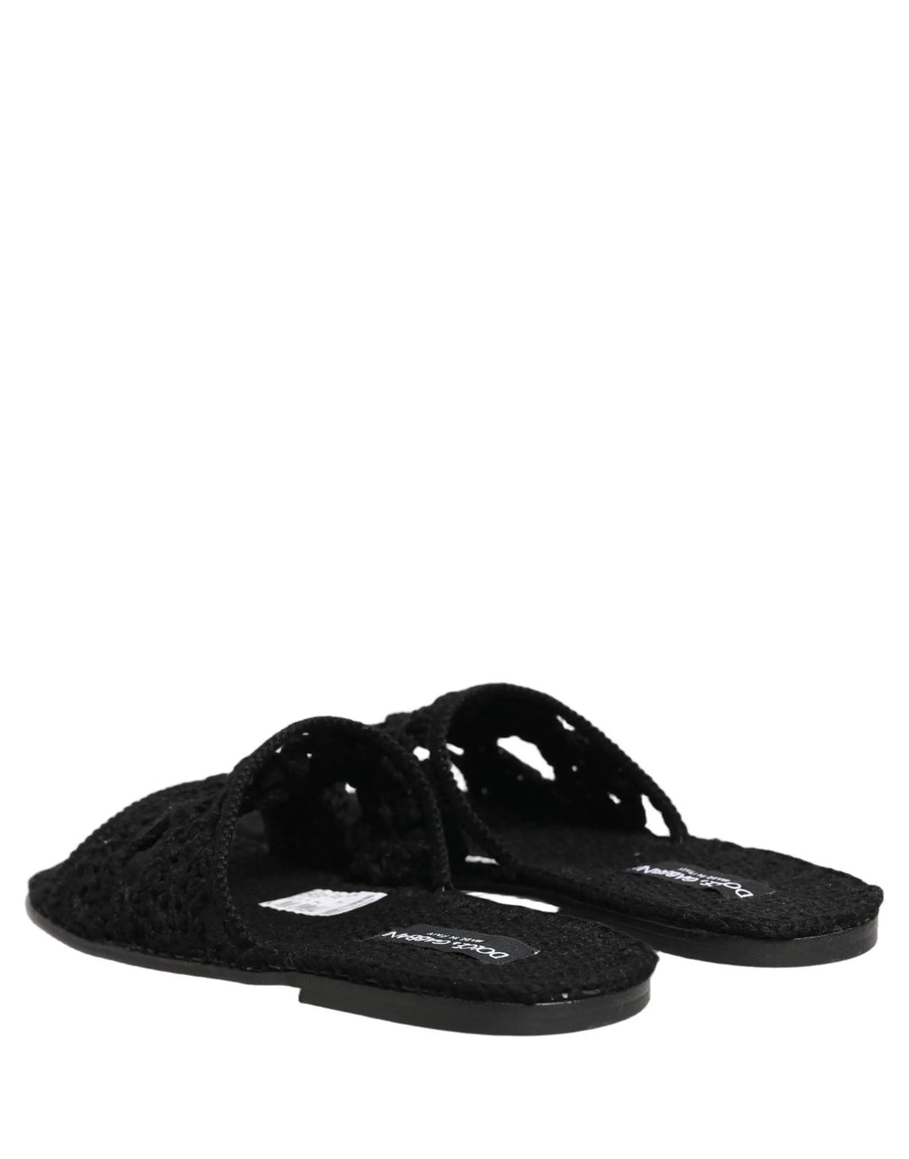 Dolce & Gabbana Black Fabric Woven Slides Sandals Flats Shoes