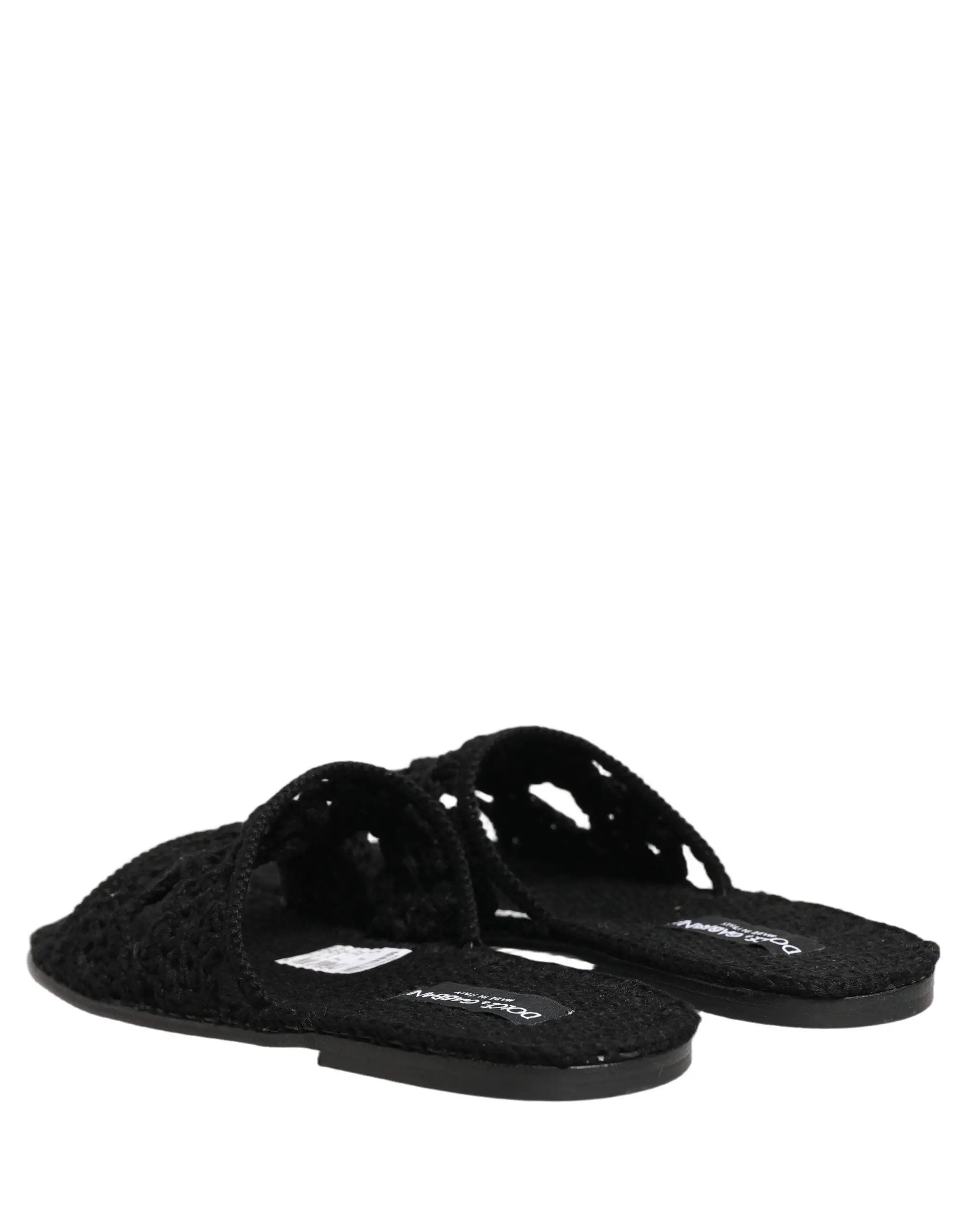 Dolce & Gabbana Black Fabric Woven Slides Sandals Flats Shoes