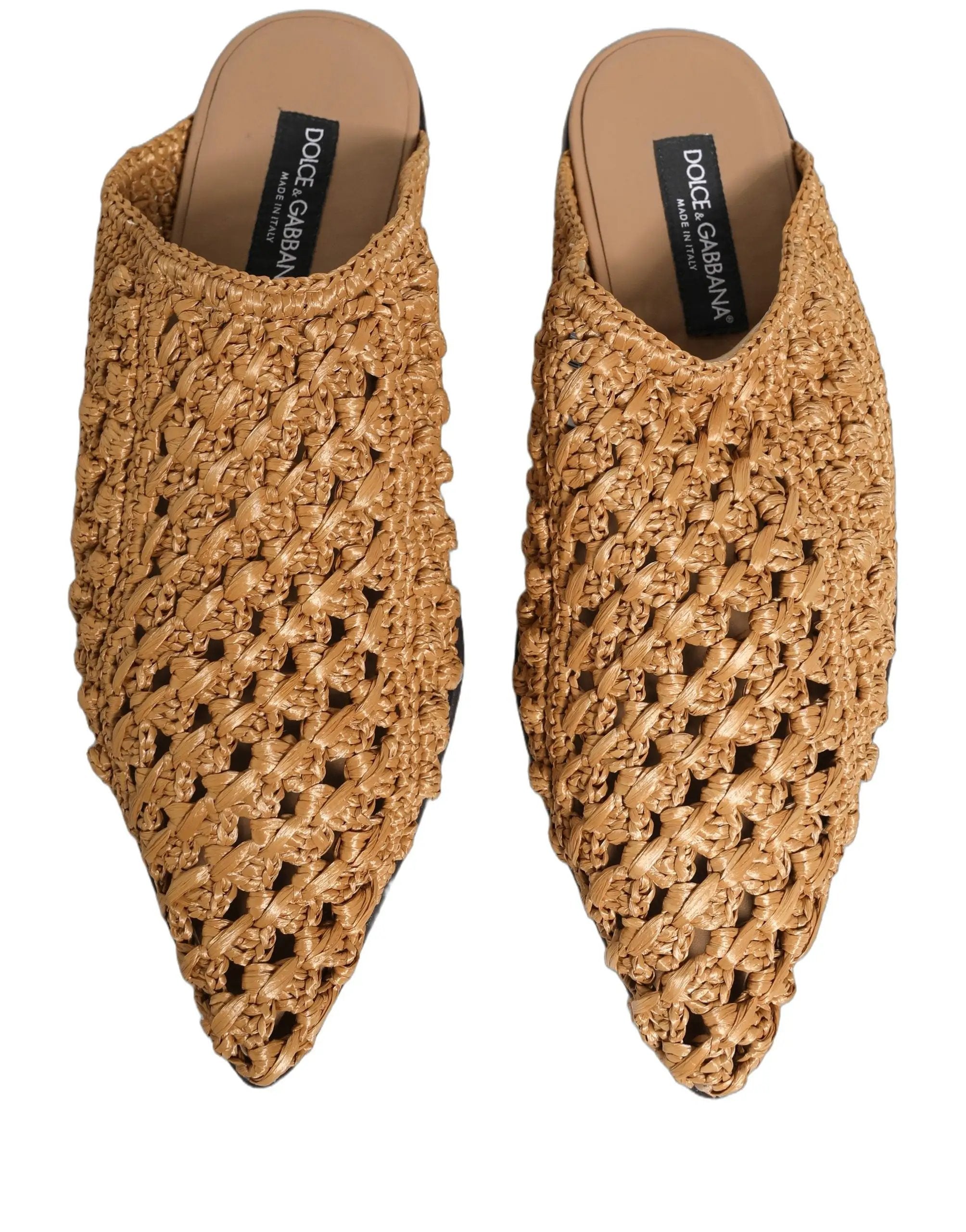 Dolce & Gabbana Beige Woven Straw Slides Sandals Flats Shoes