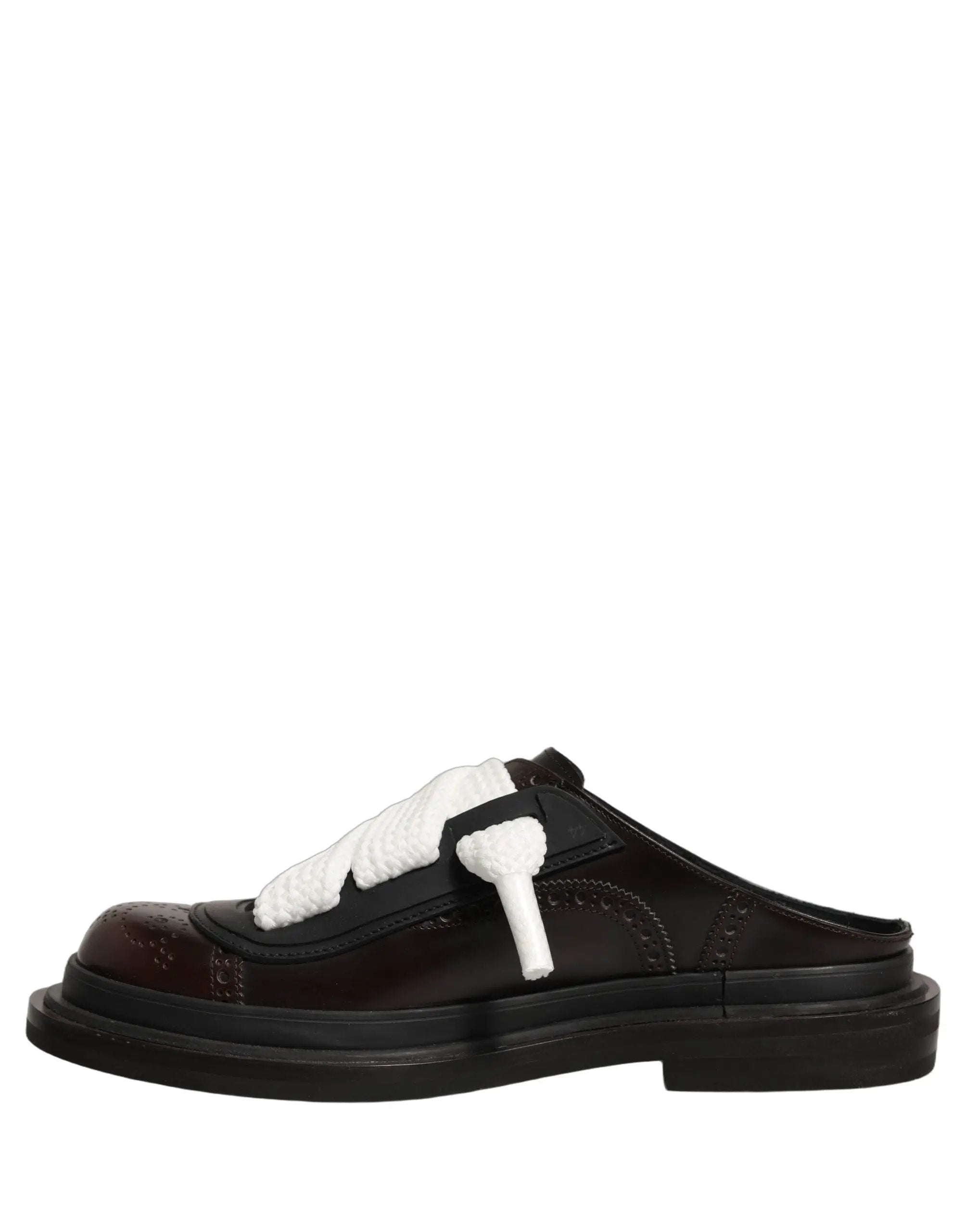 Dolce & Gabbana Brown Leather Slip On Flat Sandals Men Shoes