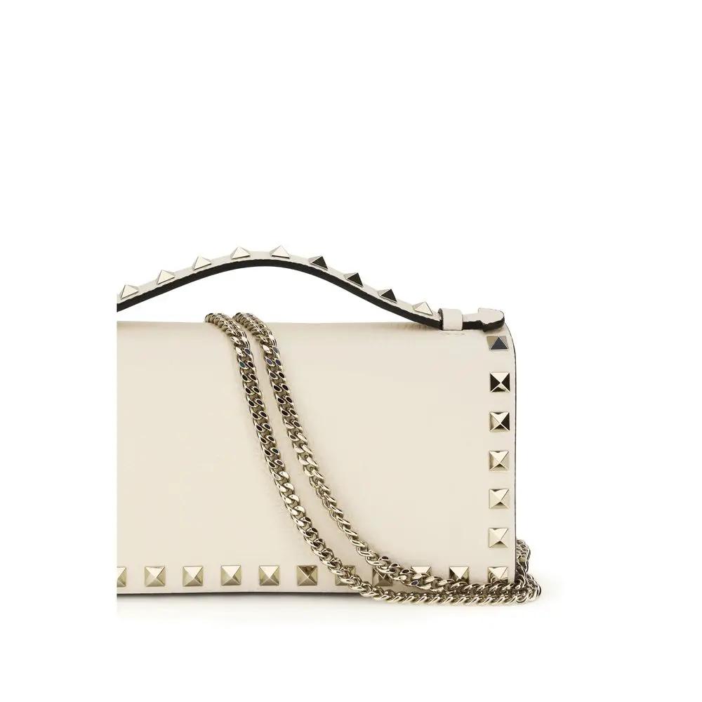 Portefeuille Valentino Garavani Bos Taurus en cuir de veau beige