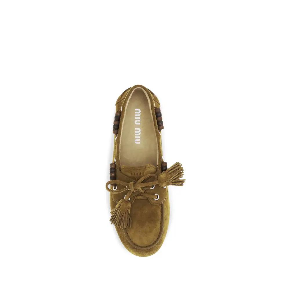 Miu Miu Beige Calf Leather Bos Taurus Slip-On Loafers
