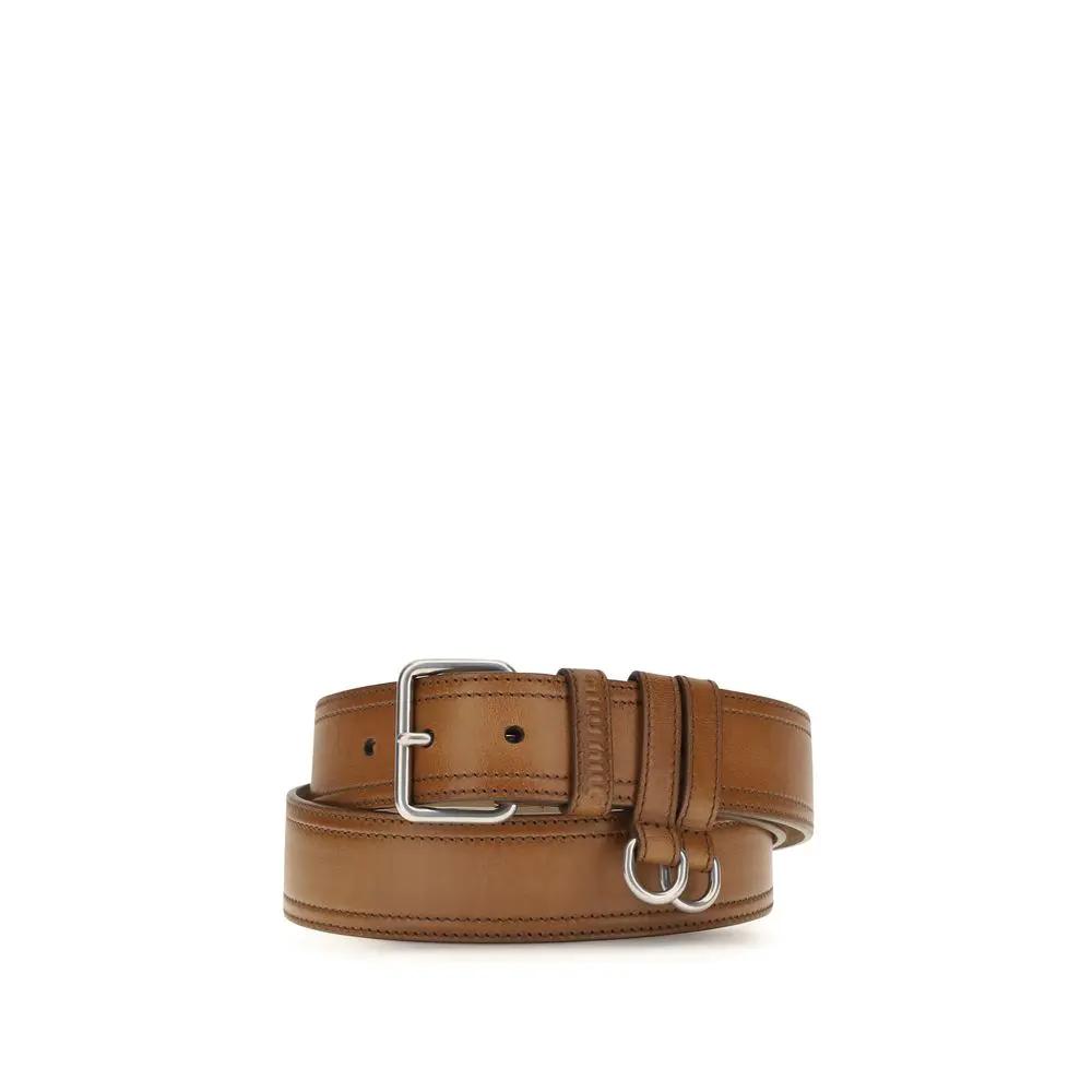 Miu Miu Ceinture classique en cuir de veau marron Bos Taurus