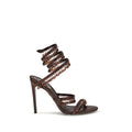 RENE CAOVILLA Brown Silk Stiletto Heel Sandals