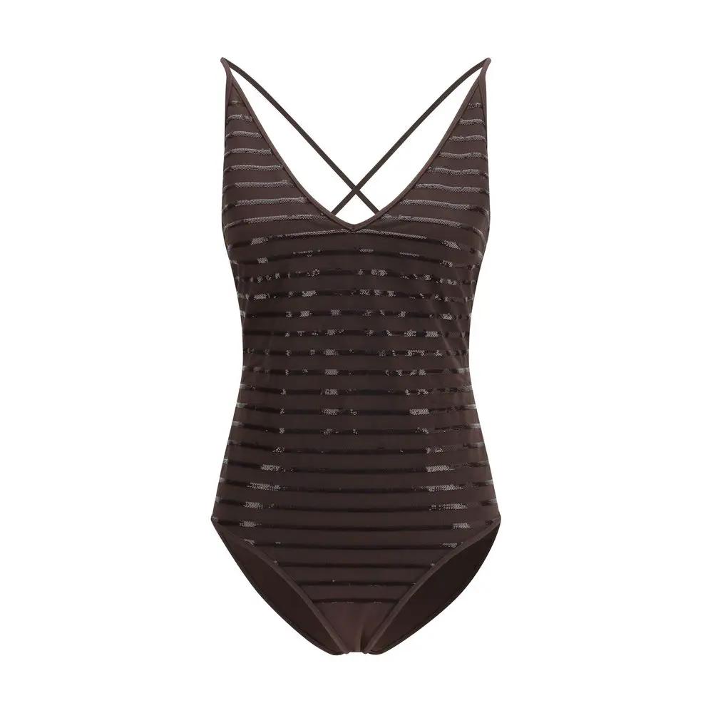 Maillot de bain une pièce en nylon marron Brunello Cucinelli