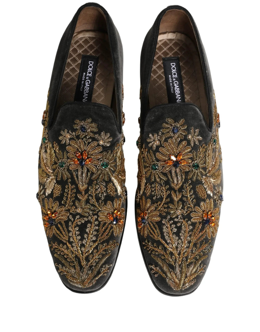 Dolce & Gabbana Black Velvet Embellished Dress Loafers Shoes