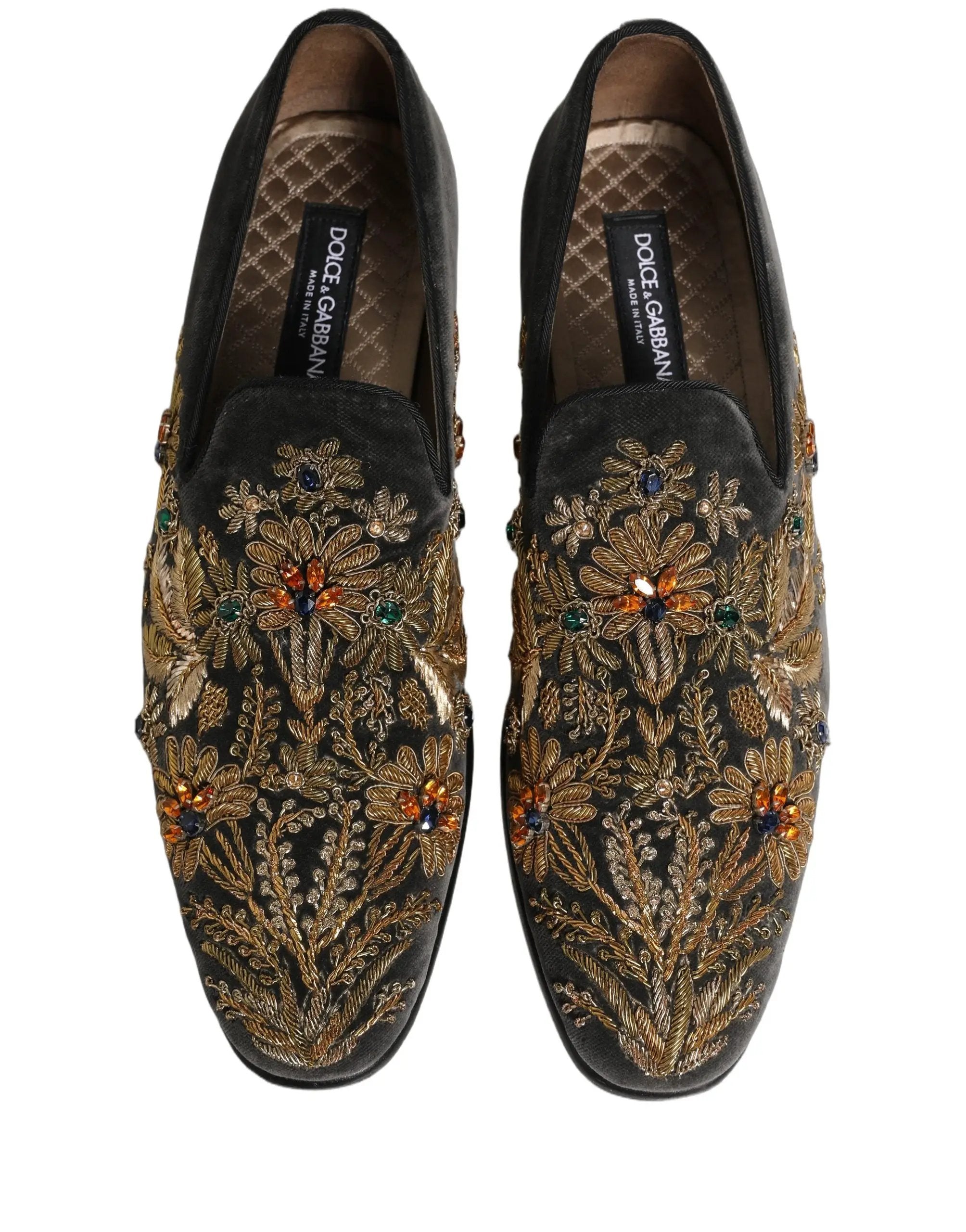Dolce & Gabbana Black Velvet Embellished Dress Loafers Shoes