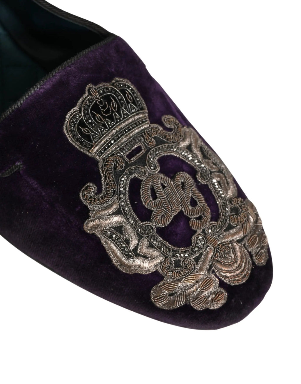 Mocassins Dolce & Gabbana en velours violet brodés d'une couronne