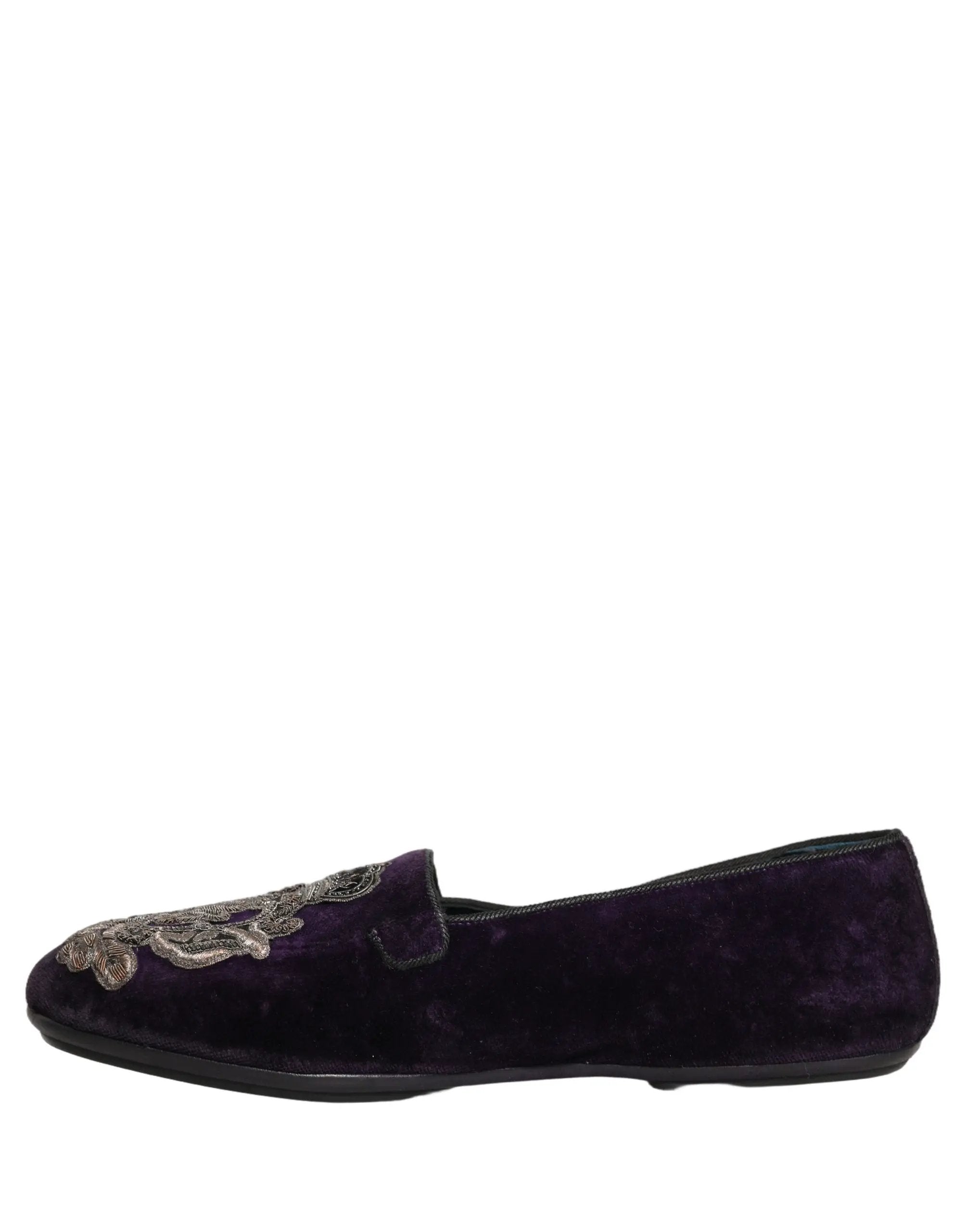 Mocassins Dolce & Gabbana en velours violet brodés d'une couronne