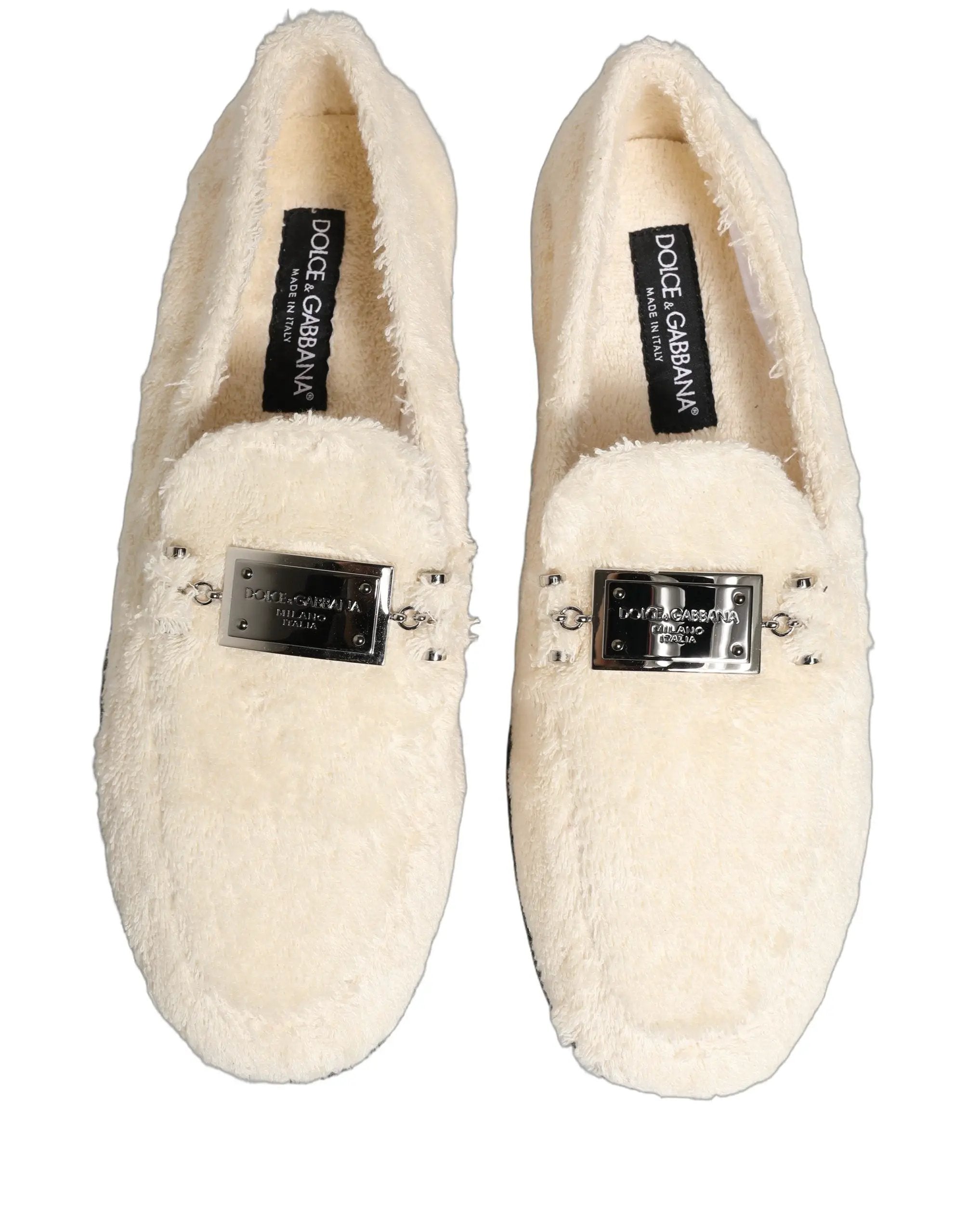 Dolce & Gabbana White Fur Shearling Men Dress Loafers Shoes