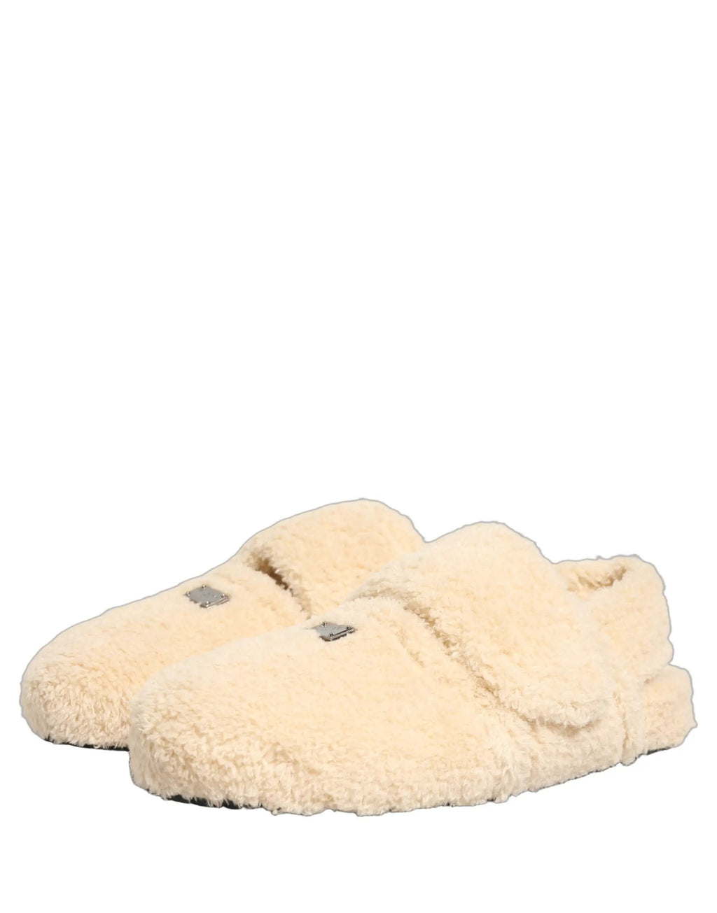 Dolce & Gabbana Hommes Claquettes Sandales Plates en Fausse Fourrure Beige