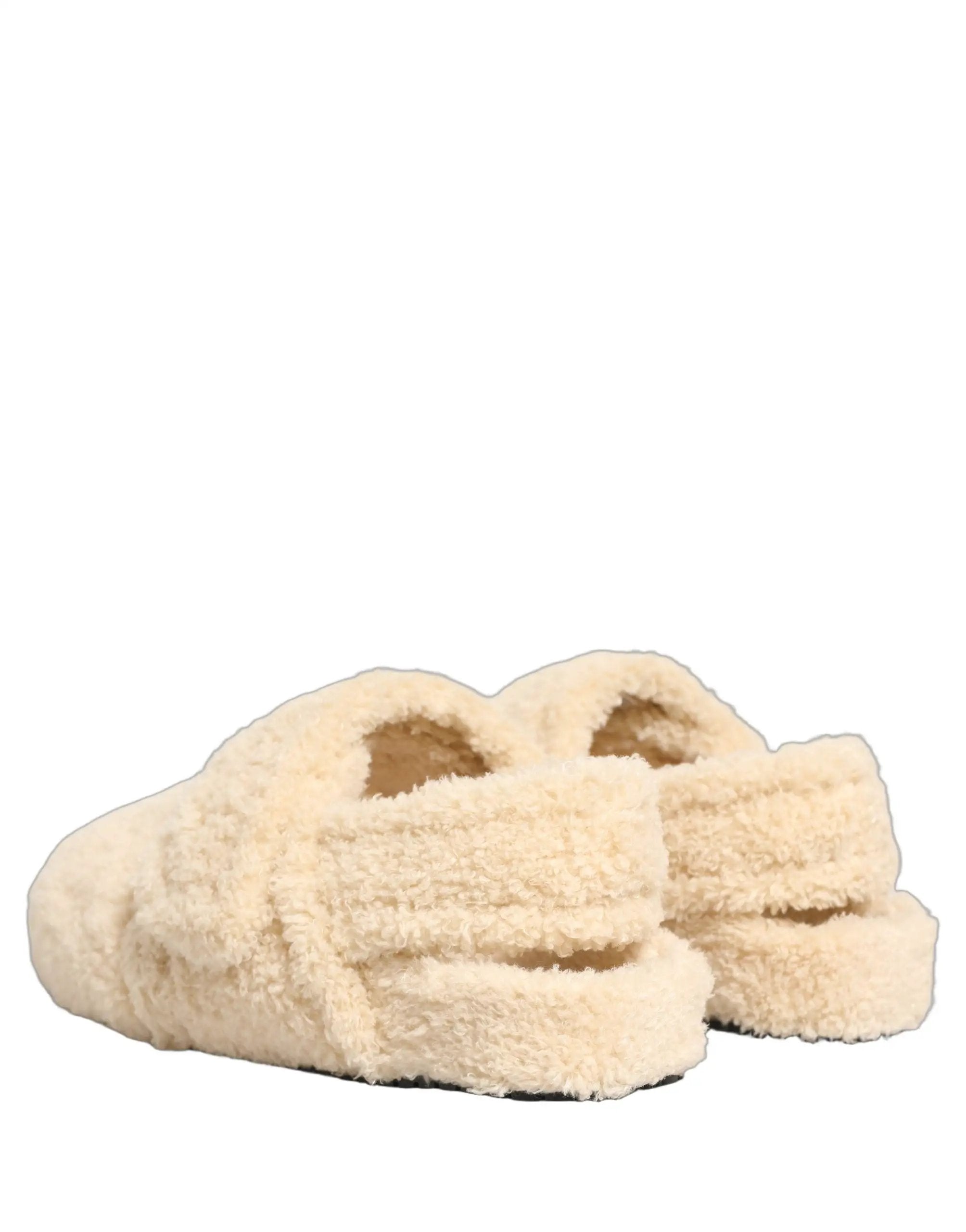 Dolce & Gabbana Hommes Claquettes Sandales Plates en Fausse Fourrure Beige