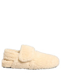 Dolce & Gabbana Hommes Claquettes Sandales Plates en Fausse Fourrure Beige